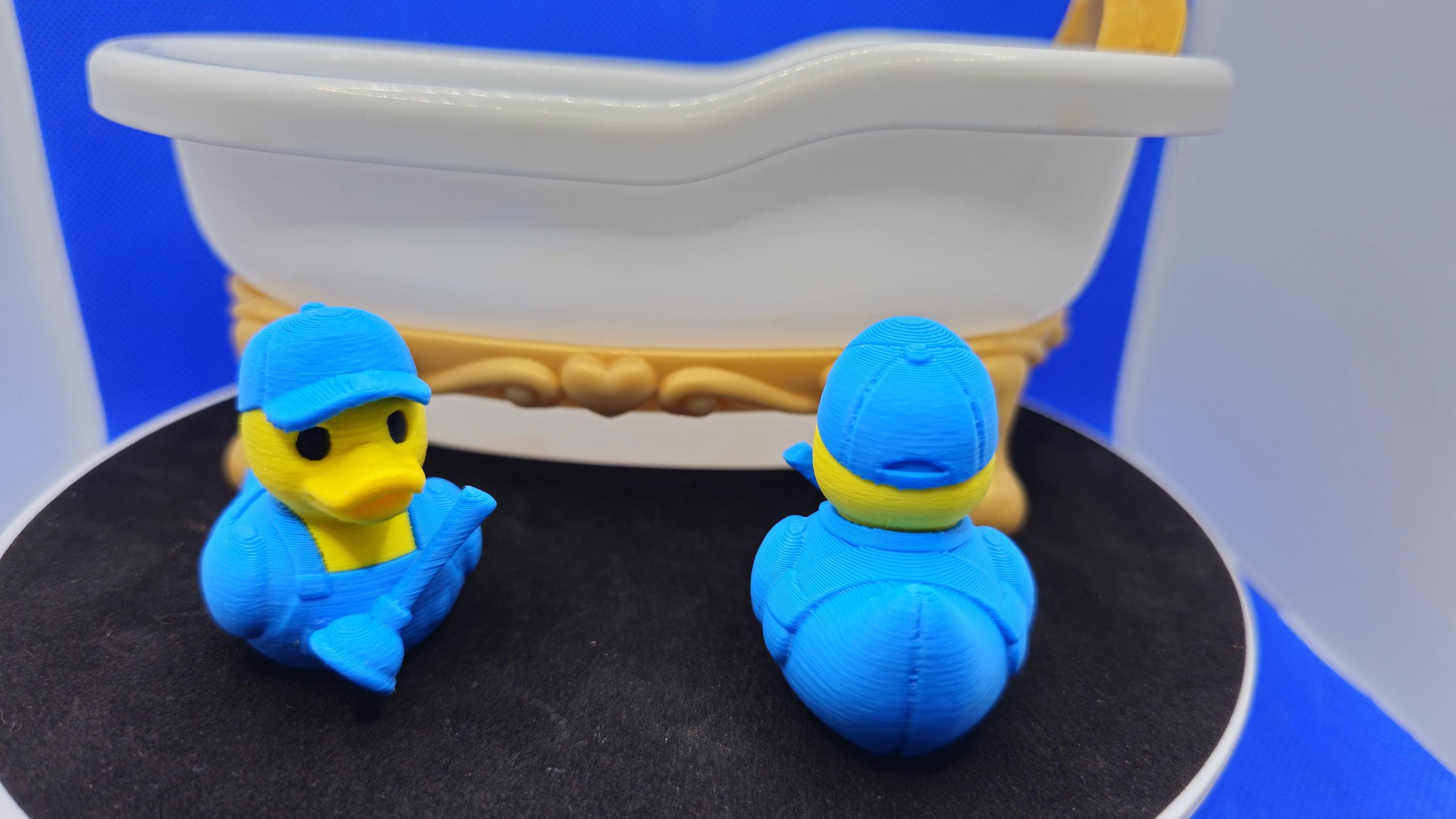 3D Printed Plumber Duck – Blue Overalls, Cap, Cruise Duck Hunt Toy