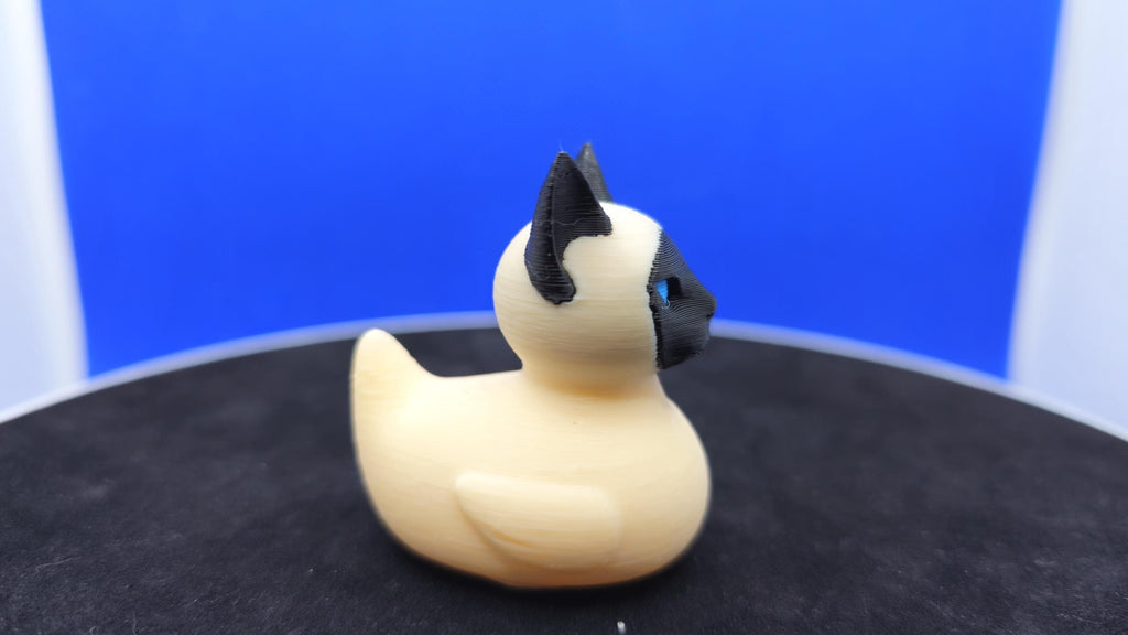 Siamese Cat Duck, Blue Eyes, Cream Chocolate Accents, 3D Printed Collectible