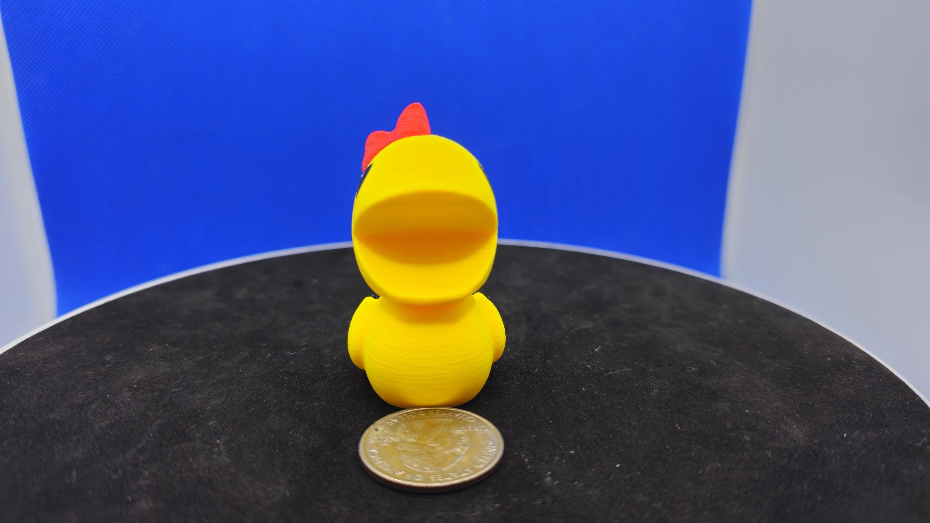 Retro Arcade Mrs. Pacman Duck Figurine, Yellow PLA Mini Duck Toy