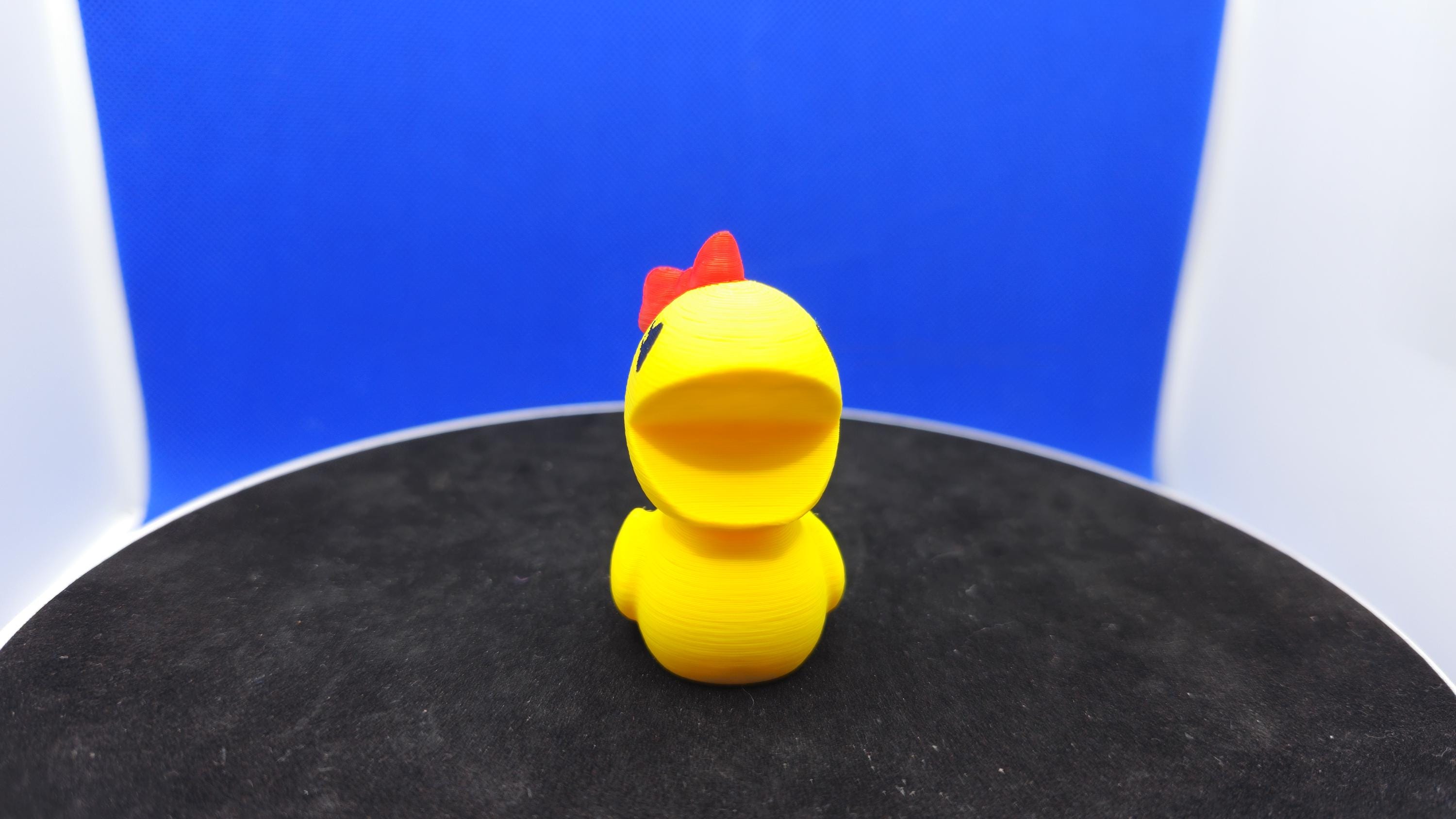 Retro Arcade Mrs. Pacman Duck Figurine, Yellow PLA Mini Duck Toy