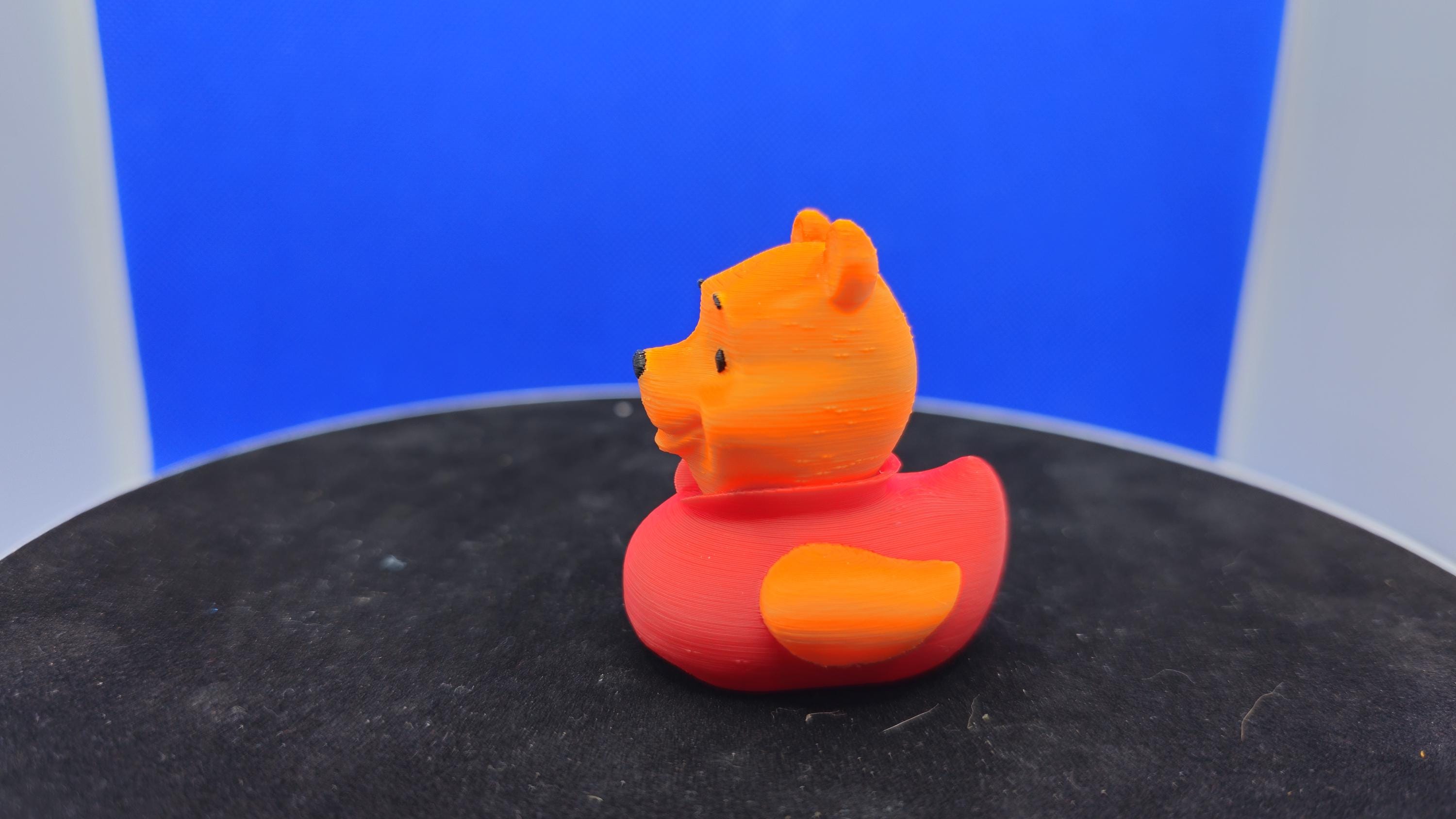 Honey Bear Duck, Pooh-Inspired 3D Printed Mini Toy, PLA Collectible