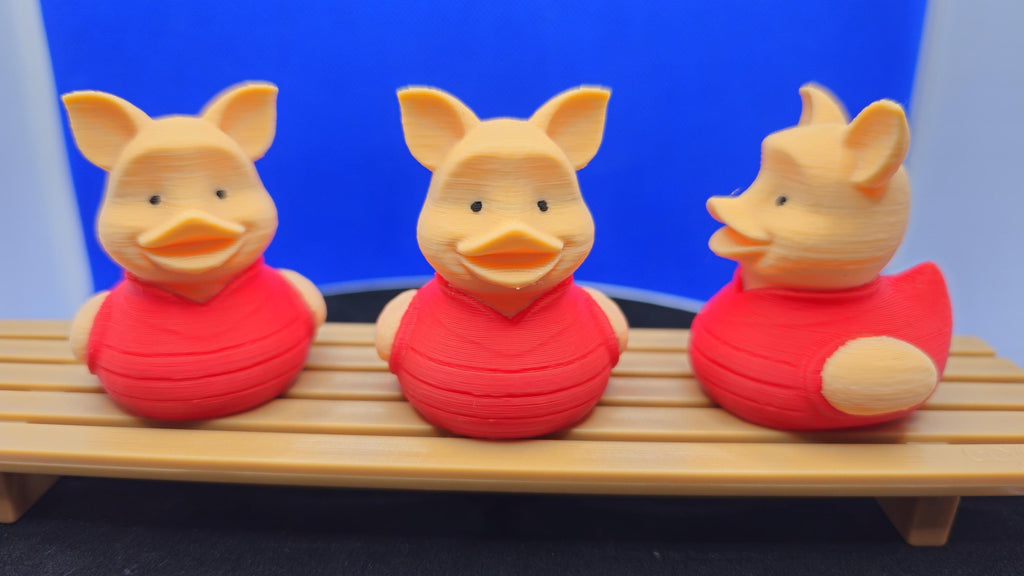 Piglet Duck 3D Printed Mini Toy, Pastel Pink Striped Belly, Floppy Ears