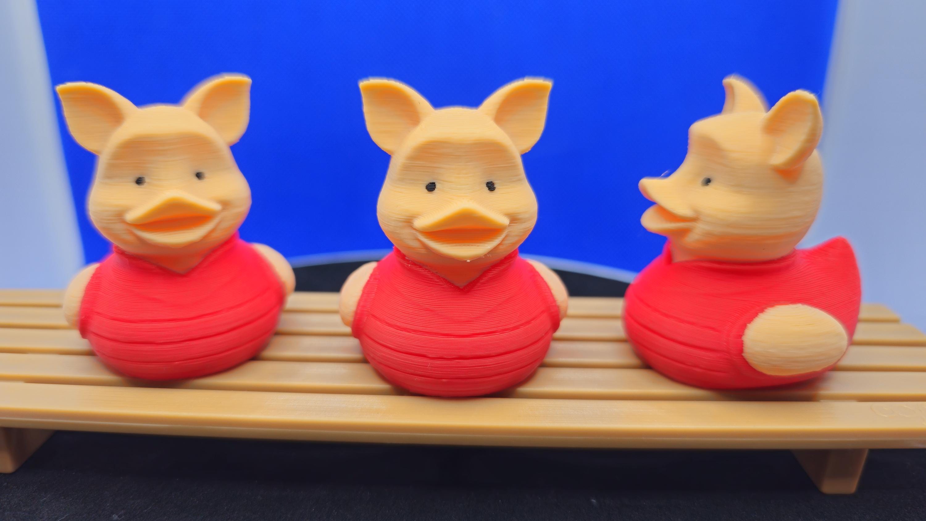 Piglet Duck 3D Printed Mini Toy, Pastel Pink Striped Belly, Floppy Ears