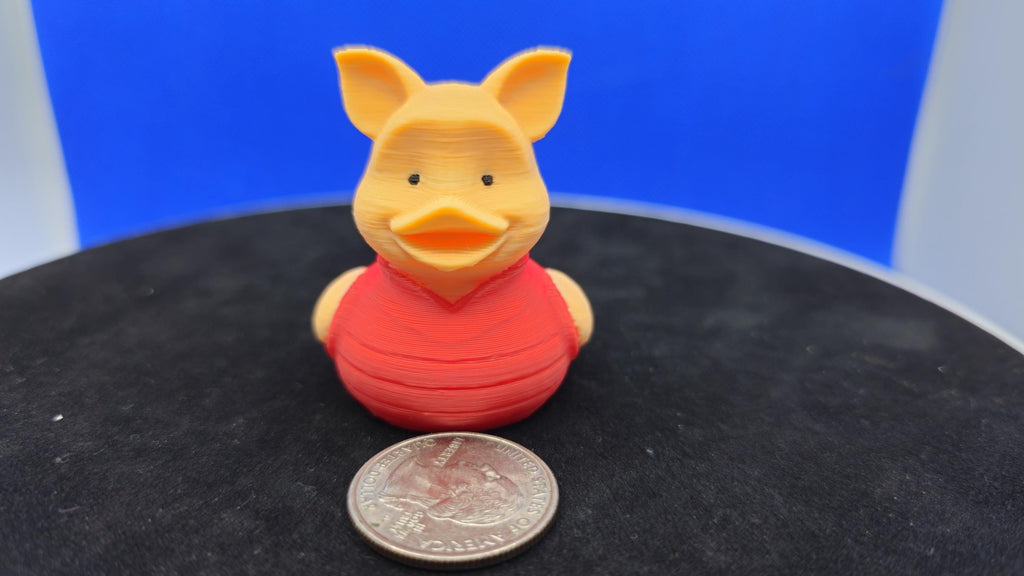Piglet Duck 3D Printed Mini Toy, Pastel Pink Striped Belly, Floppy Ears