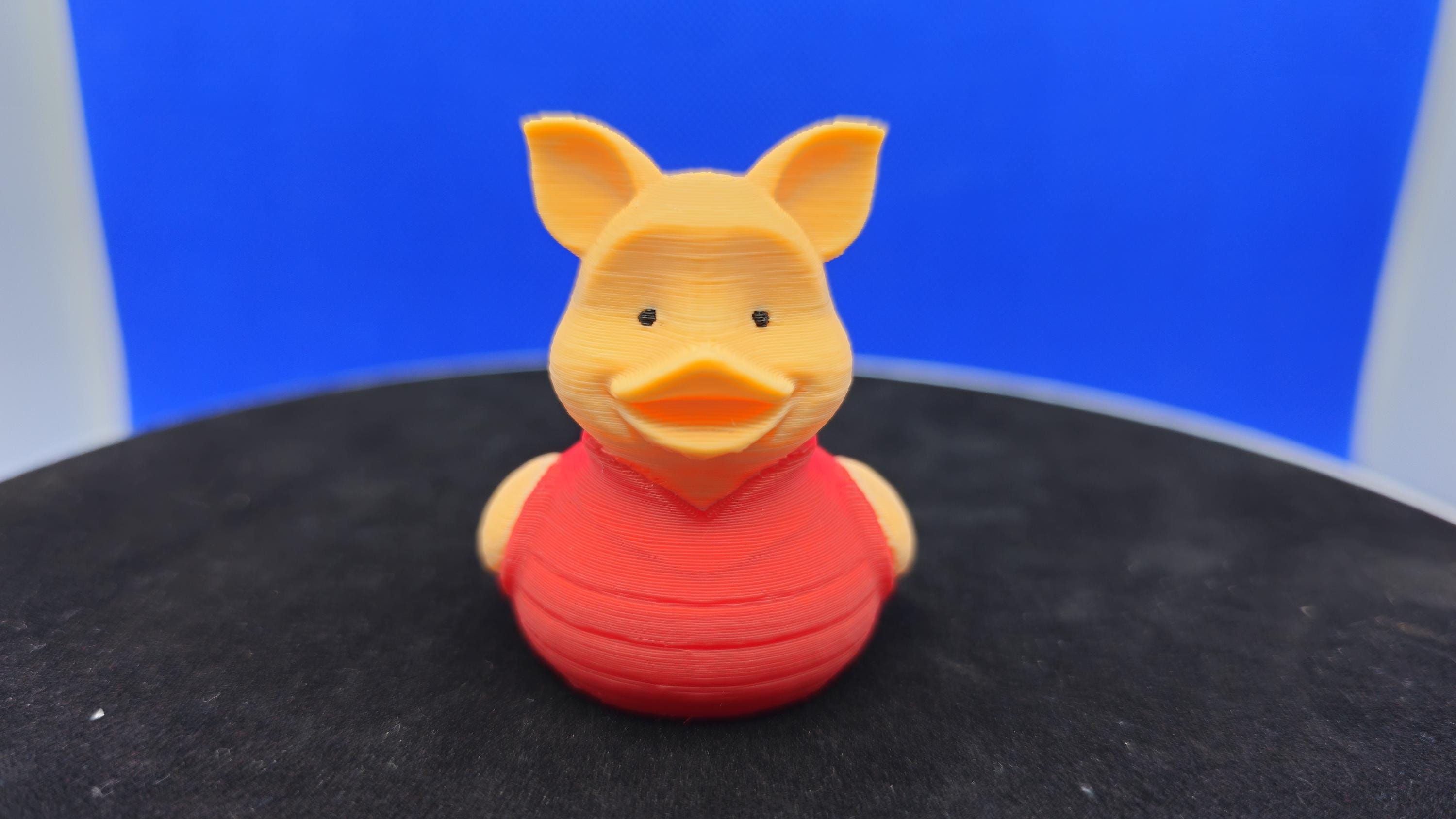 Piglet Duck 3D Printed Mini Toy, Pastel Pink Striped Belly, Floppy Ears
