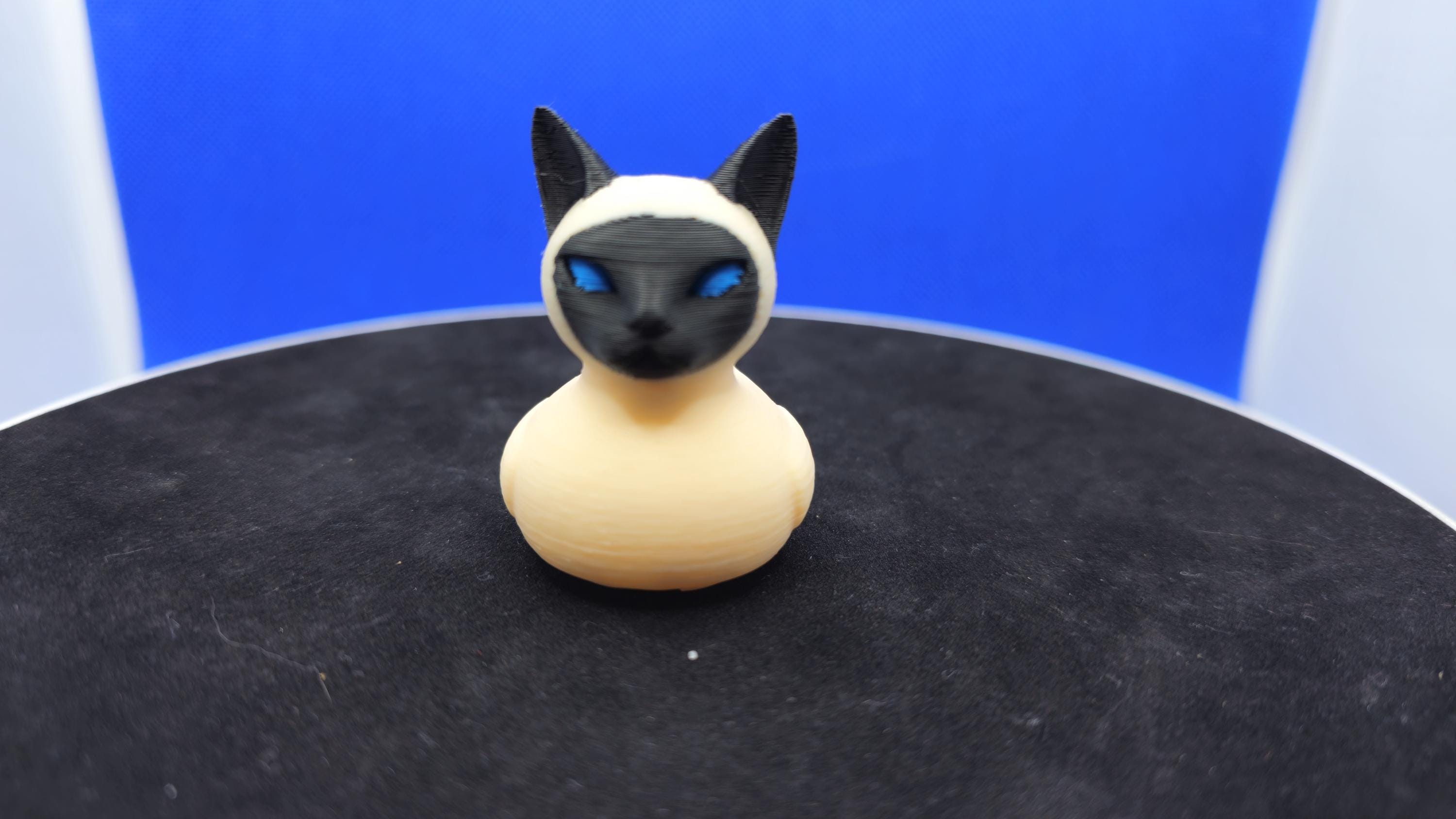 Siamese Cat Duck, Blue Eyes, Cream Chocolate Accents, 3D Printed Collectible