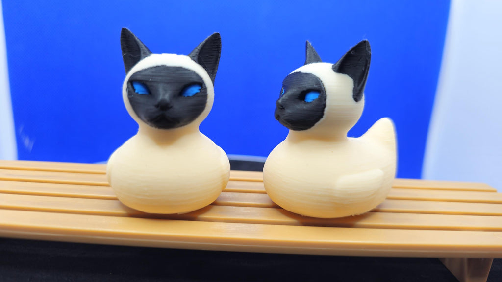Siamese Cat Duck, Blue Eyes, Cream Chocolate Accents, 3D Printed Collectible