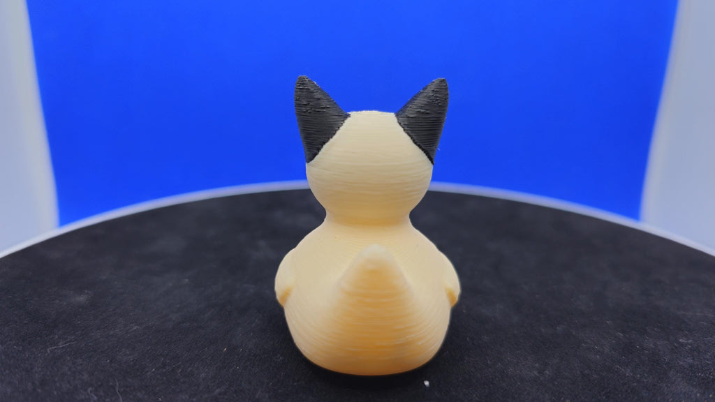 Siamese Cat Duck, Blue Eyes, Cream Chocolate Accents, 3D Printed Collectible