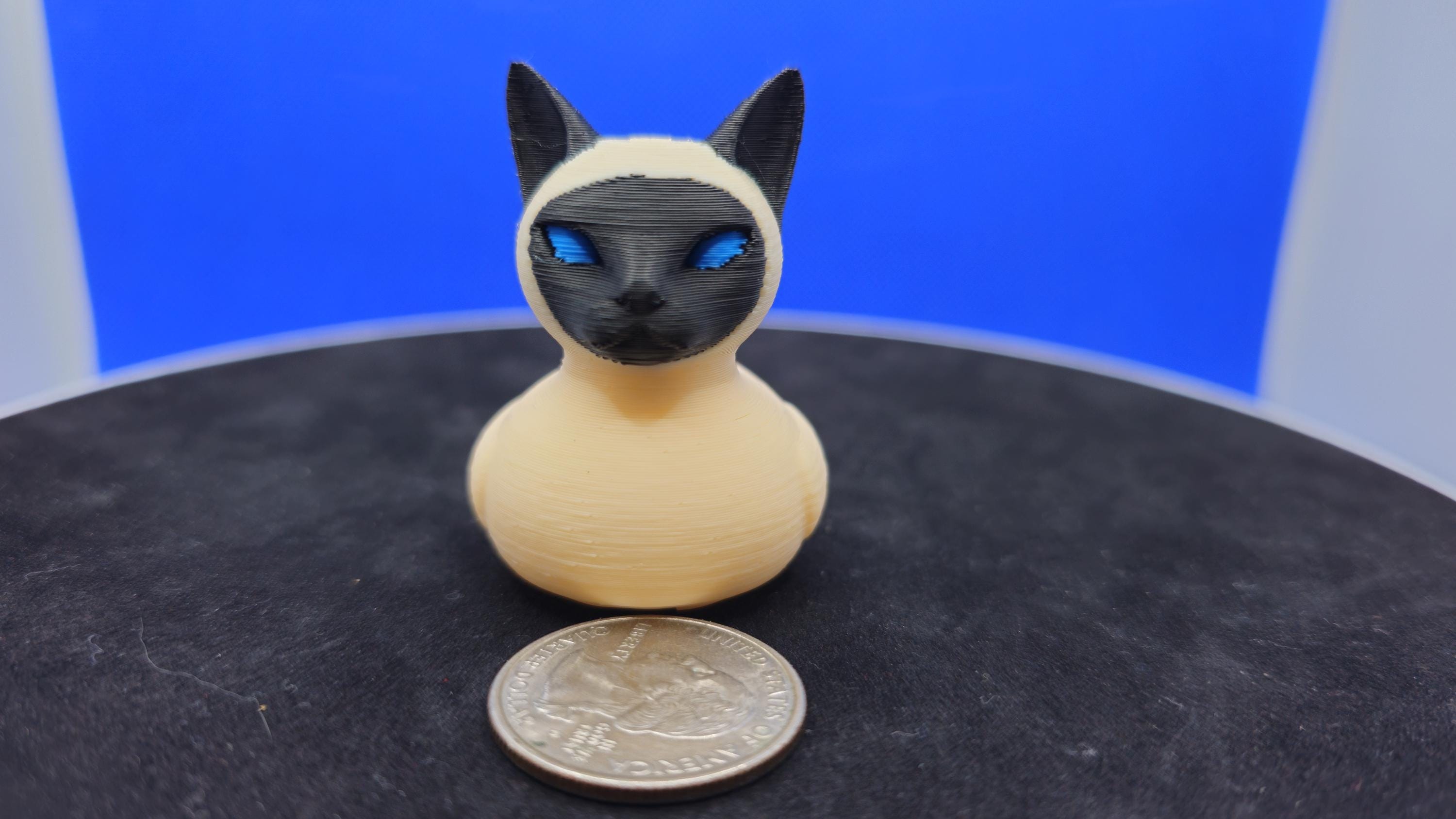 Siamese Cat Duck, Blue Eyes, Cream Chocolate Accents, 3D Printed Collectible