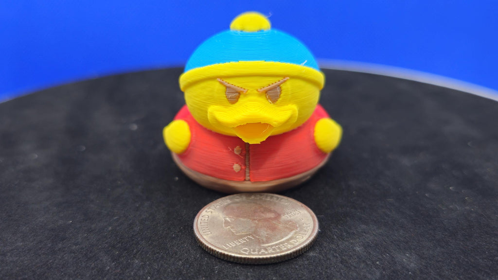 Cartman-Style Mini Duck, Blue Hat, Red Body, Cruise Duck Hunt Collectible, Desk Decor