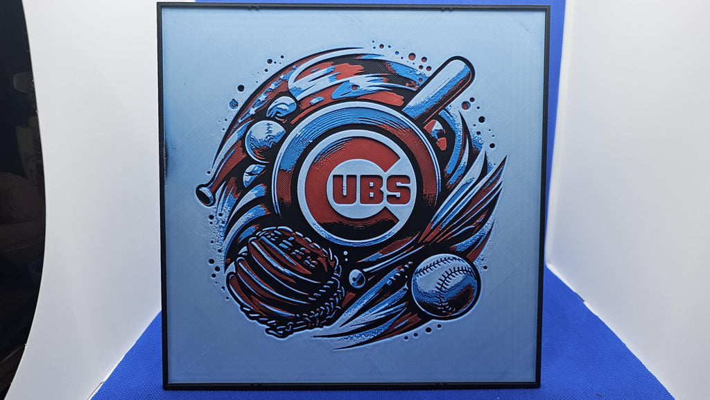 Chicago Cubs Splash Art Sign • 3D Printed Baseball Wall Decor (8x8")