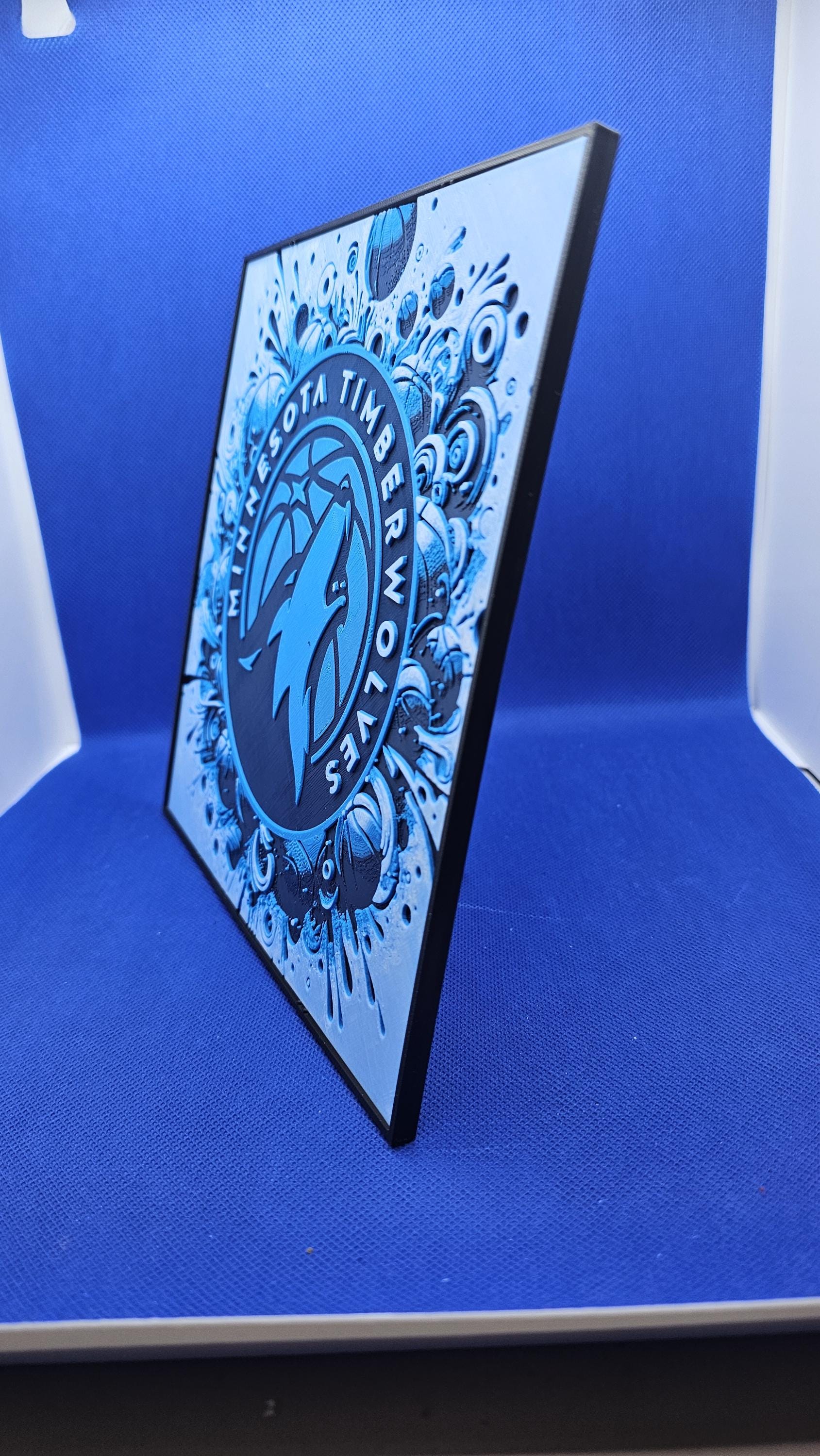 Timberwolves‑Inspired NBA Lithograph – 8×8 PLA Sign with Frame & Stand