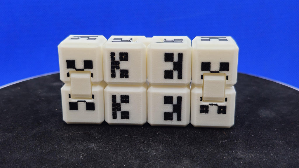 Pixel Skeleton Infinity Cube – Gray & White PLA Fidget Toy