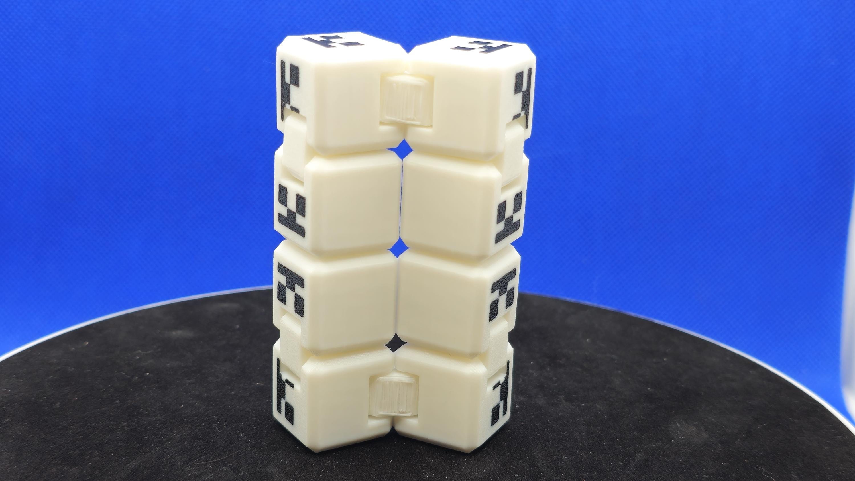 Pixel Skeleton Infinity Cube – Gray & White PLA Fidget Toy