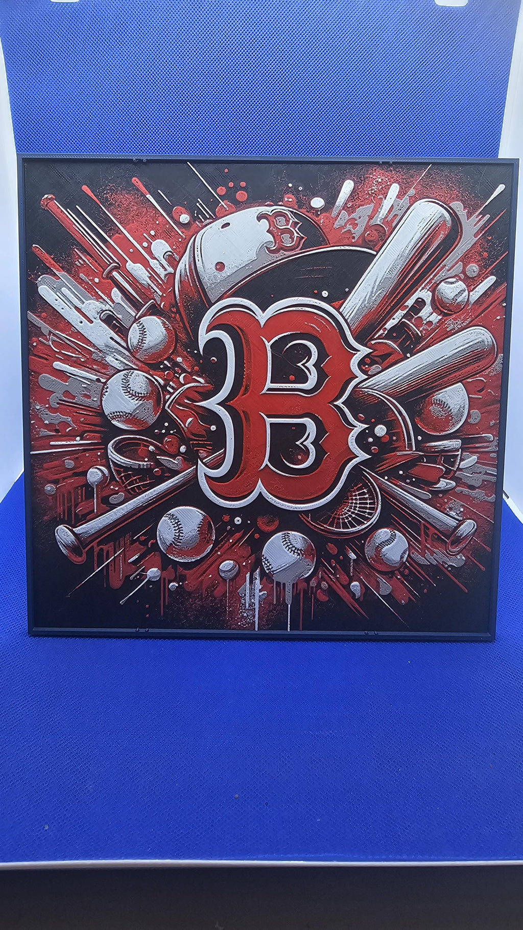 Boston Baseball Lithograph Sign – 8×8 PLA Wall Art with Frame & Stand