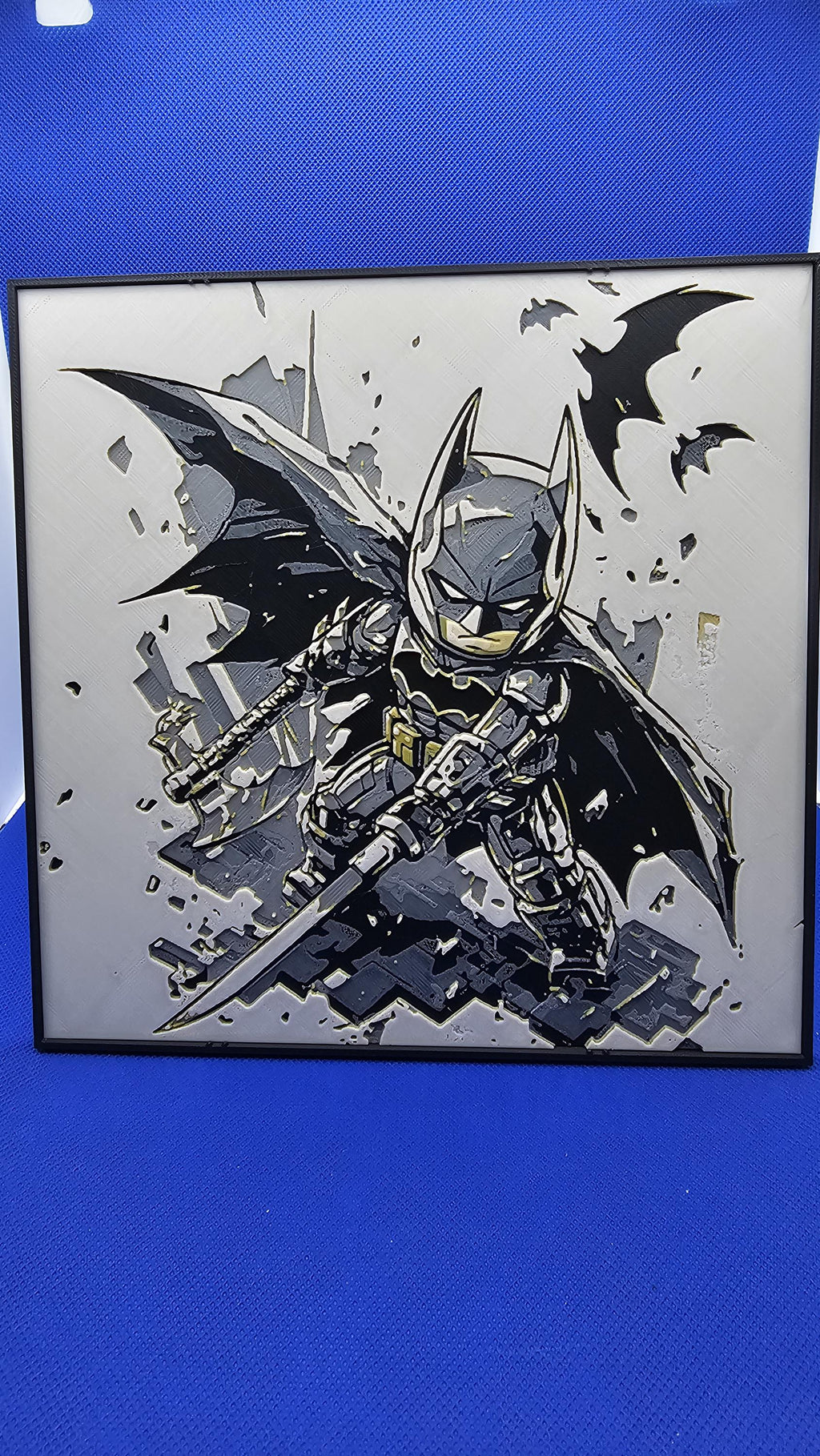 Chibi Lithograph Batman – 8×8 PLA Wall Art with Frame and Stand