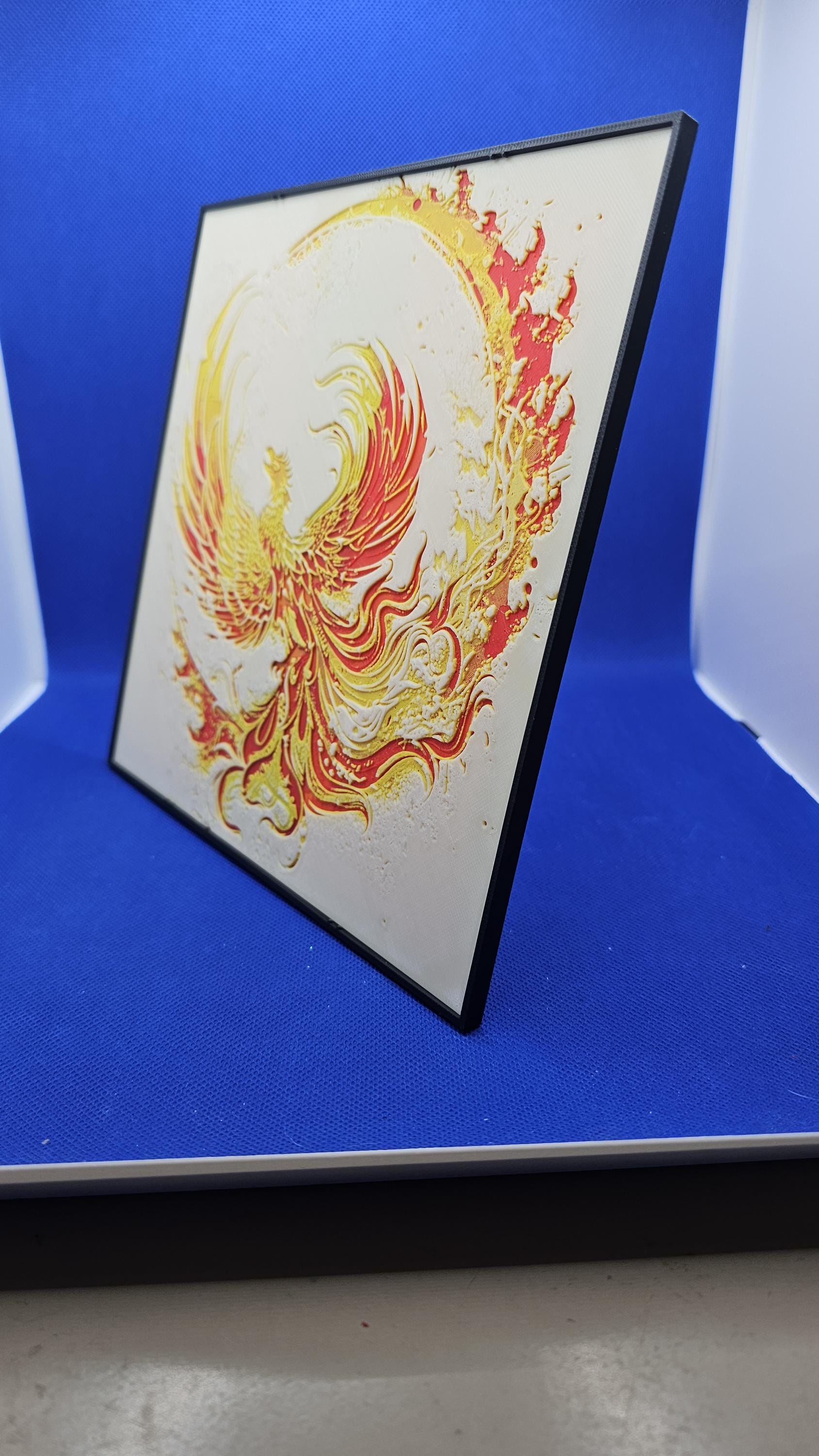 Fiery Phoenix Lithograph – 8×8 PLA Wall Art with Frame & Stand