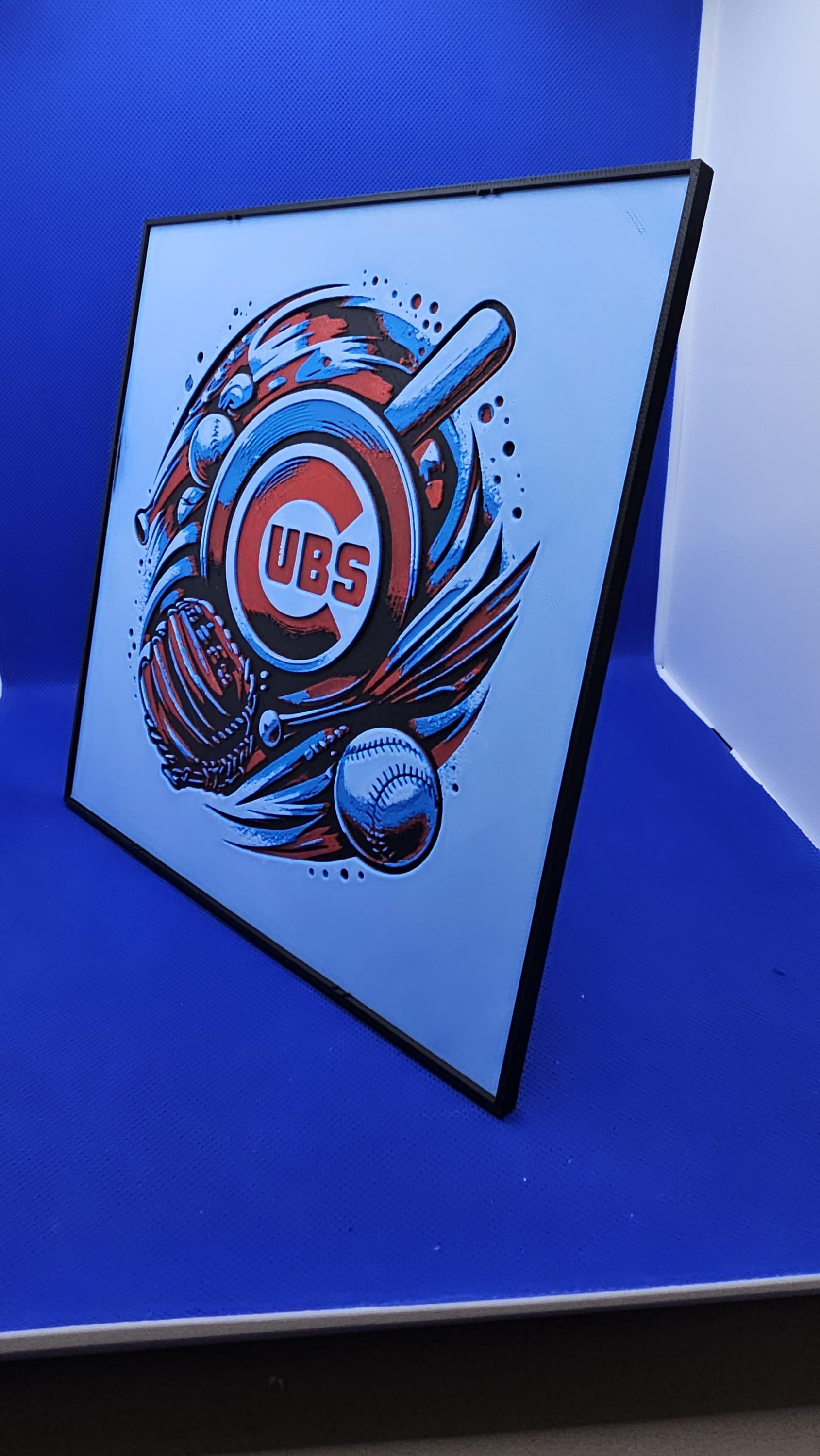 Chicago Cubs Splash Art Sign • 3D Printed Baseball Wall Decor (8x8")