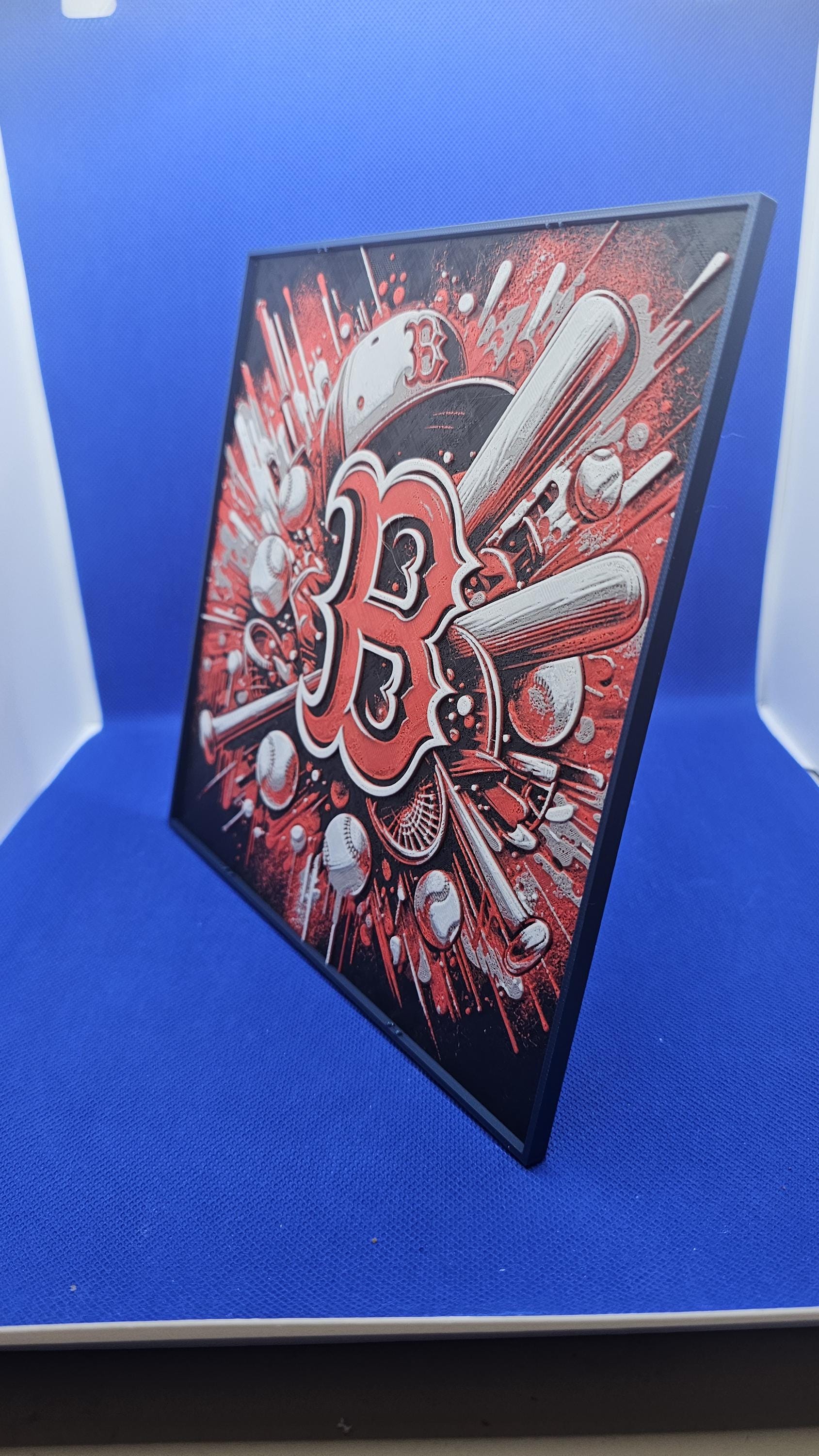 Boston Baseball Lithograph Sign – 8×8 PLA Wall Art with Frame & Stand