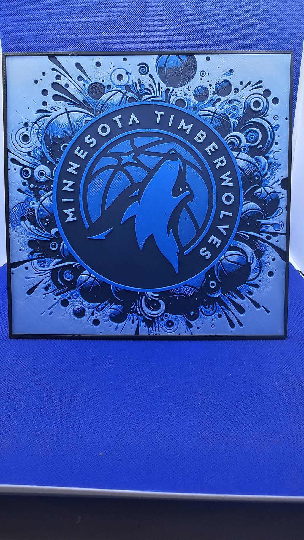 Timberwolves‑Inspired NBA Lithograph – 8×8 PLA Sign with Frame & Stand