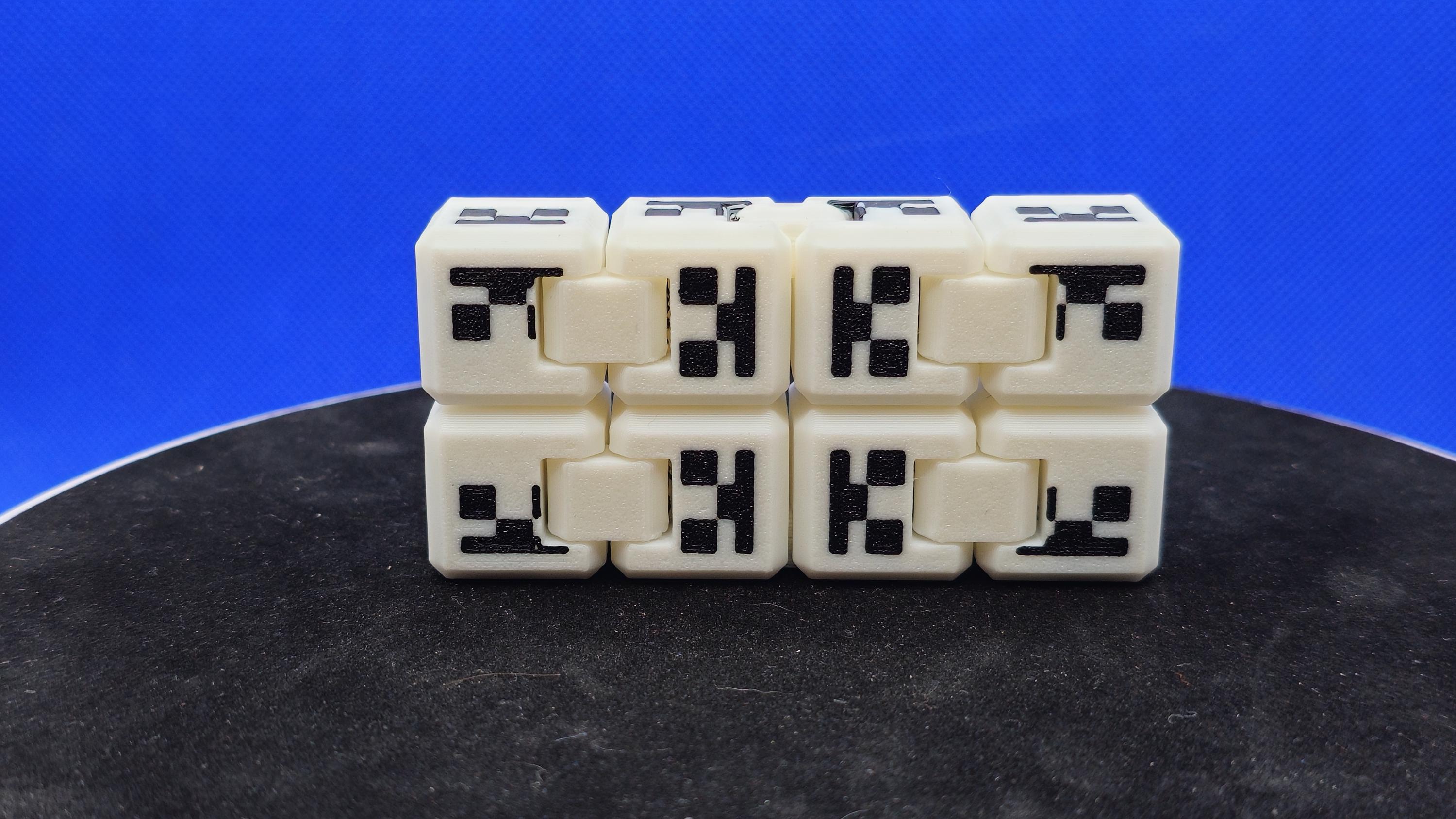 Pixel Skeleton Infinity Cube – Gray & White PLA Fidget Toy