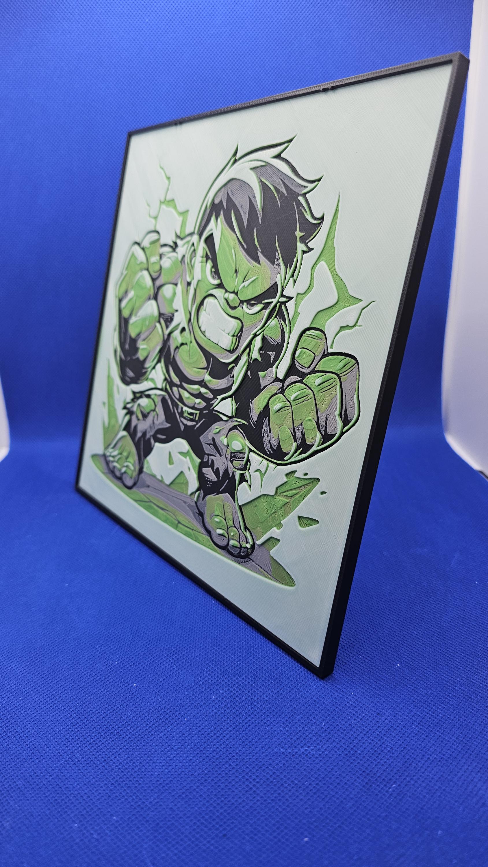 Chibi Hulk Lithograph – 8×8 PLA Wall Art with Frame & Stand