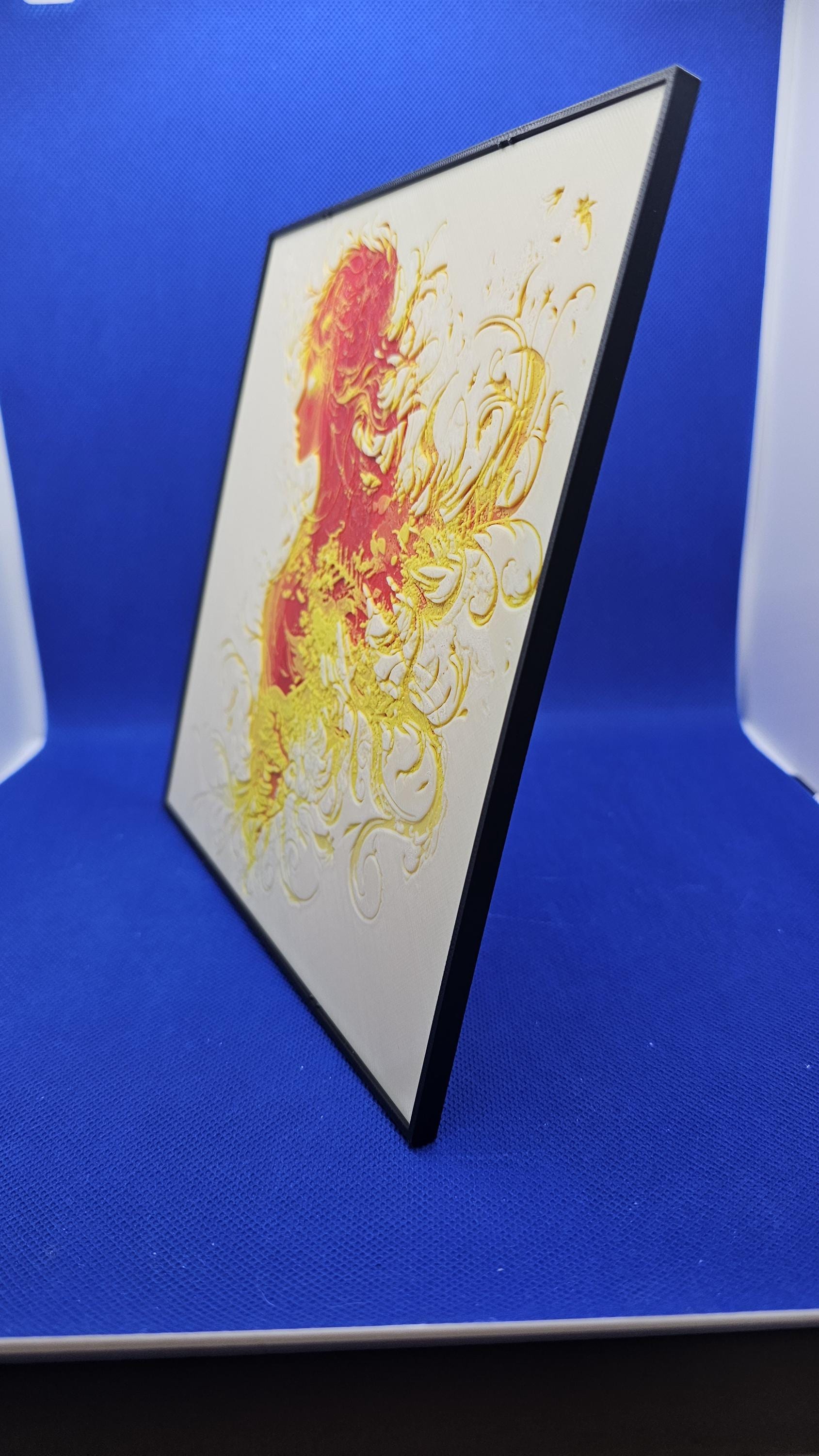 Fire Elemental Lithograph – 8×8 PLA Wall Art with Frame & Stand