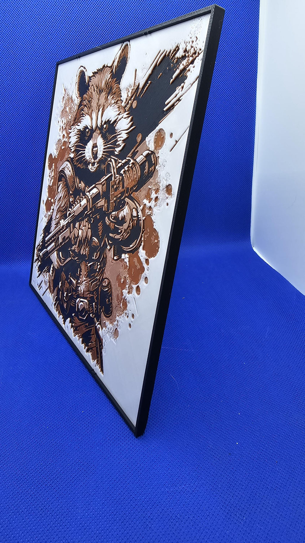 Raccoon Guardian Lithograph – 8×8 PLA Art with Frame & Stand