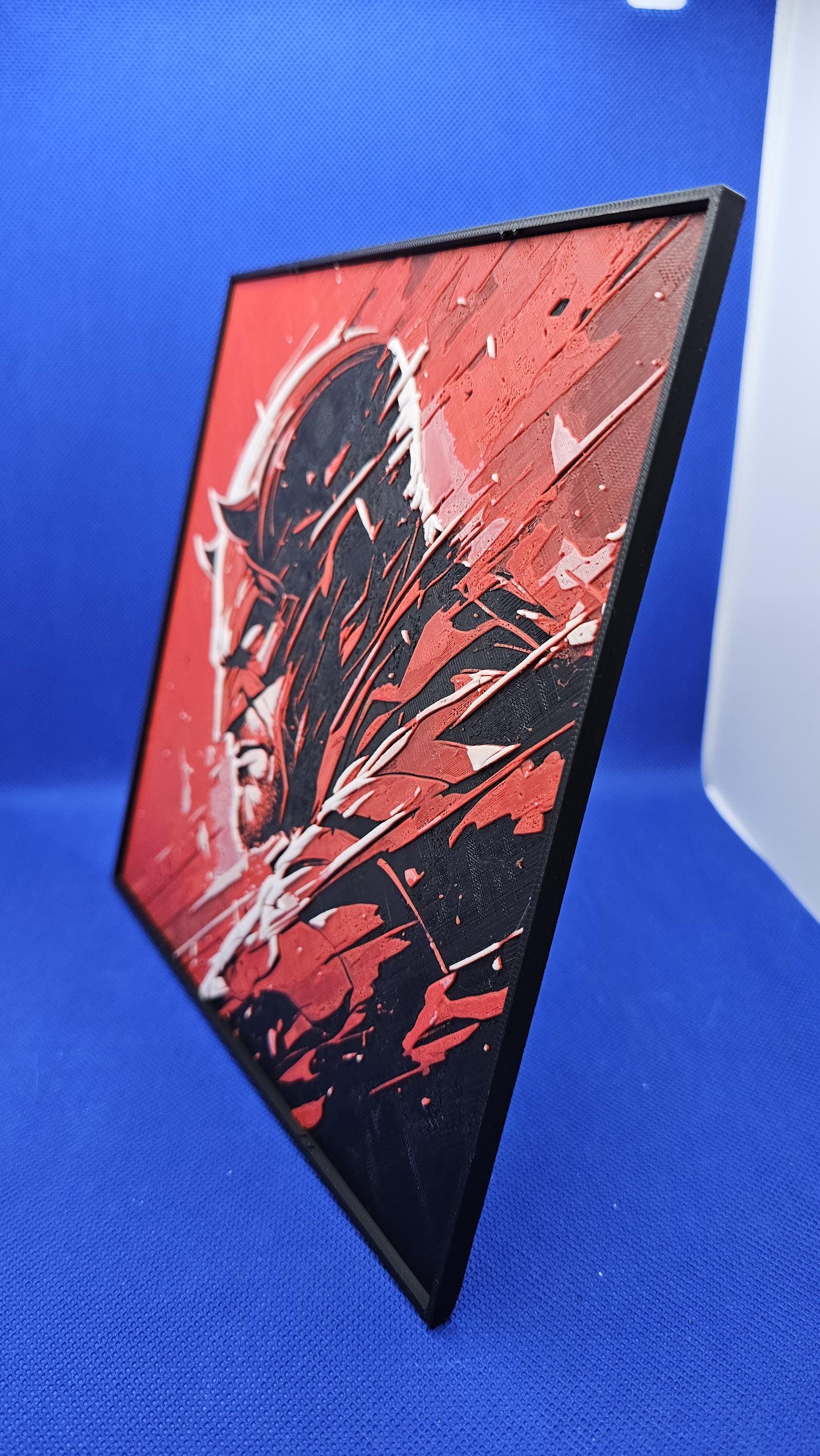 Crimson Blind Vigilante Lithograph – 8×8 PLA Art with Frame & Stand