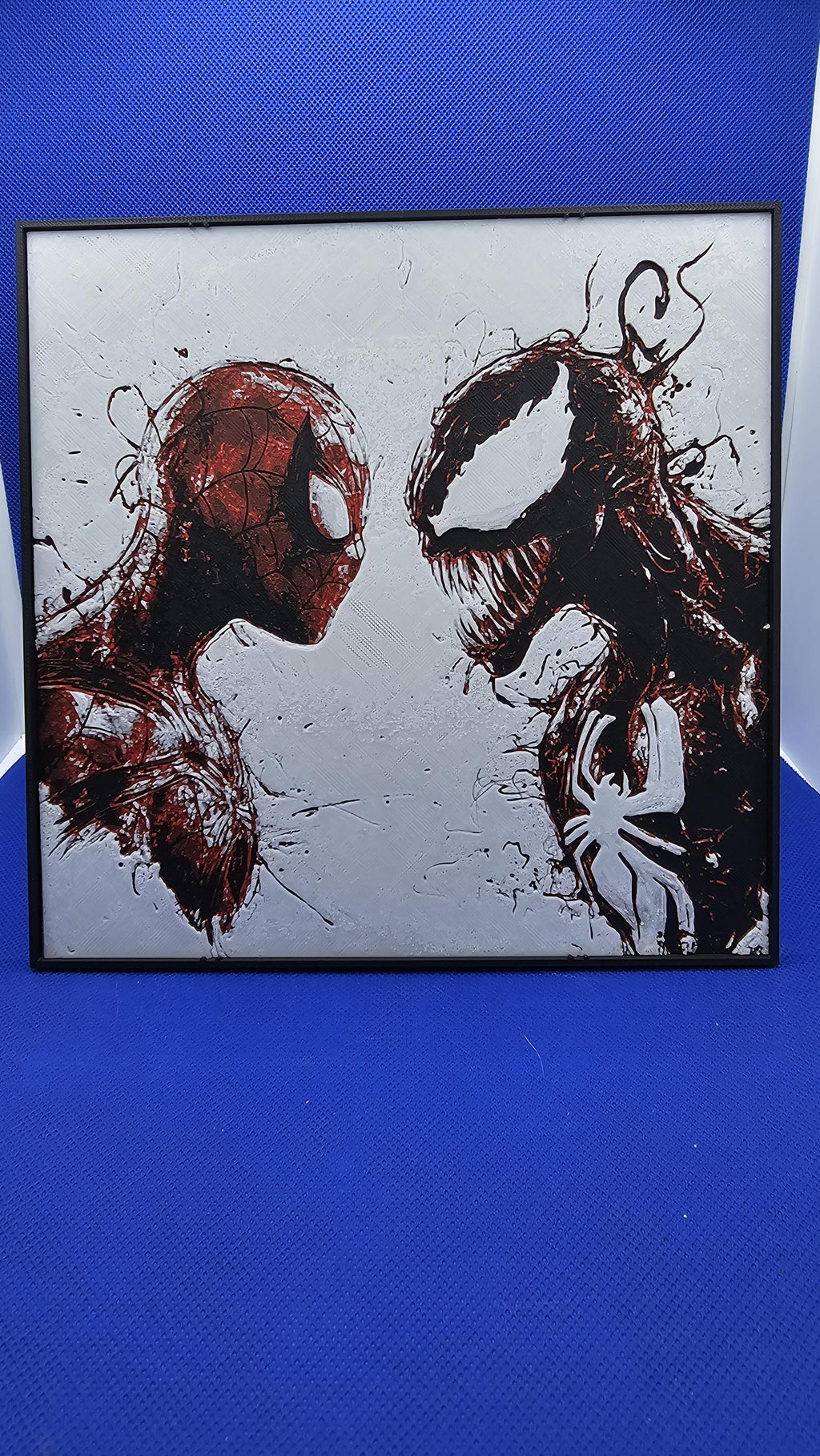 Web Hero vs. Symbiote Clash Lithograph – 8×8 PLA Art with Frame & Stand