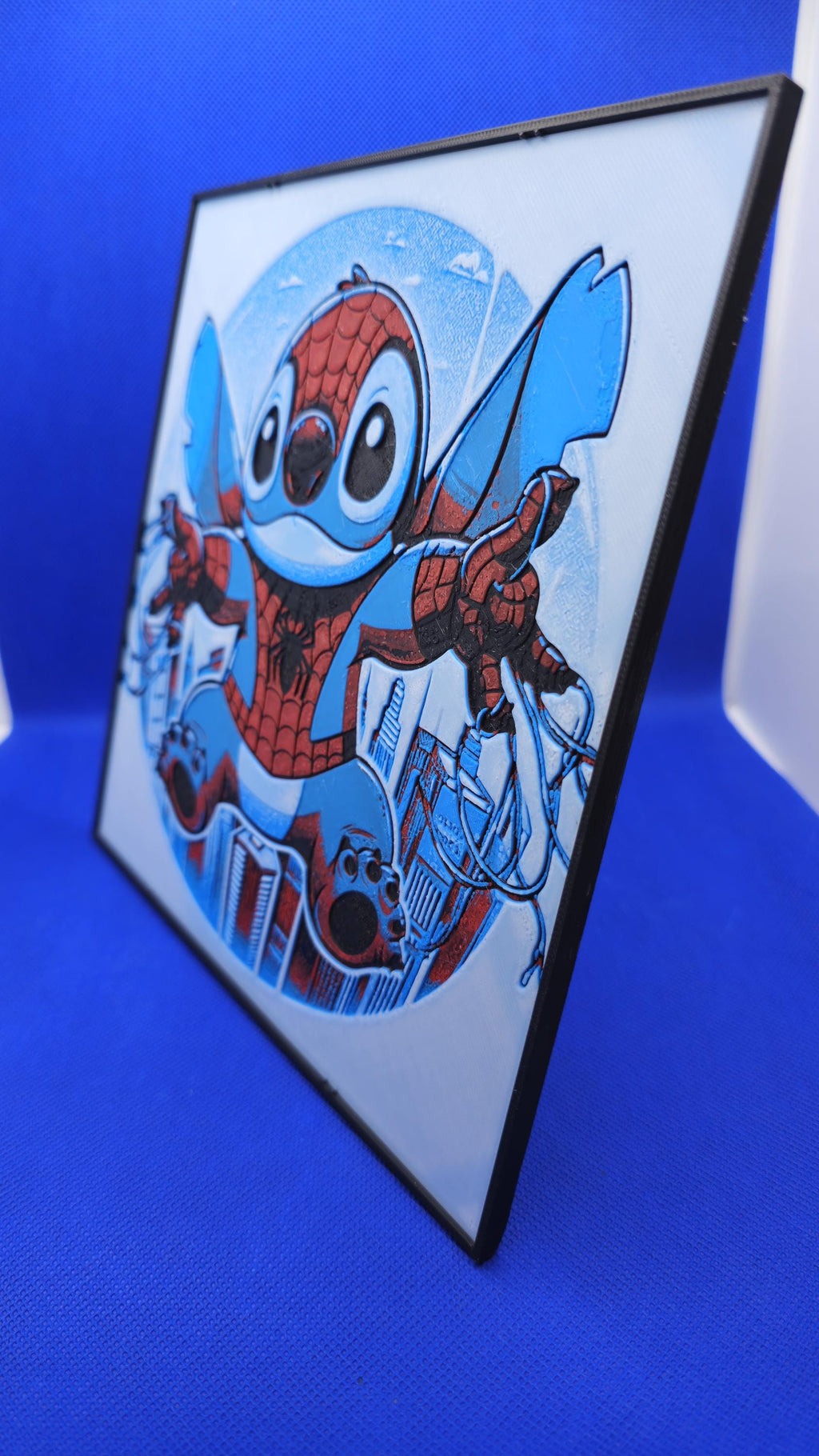 Web Alien Hero Mashup Lithograph – 8×8 PLA Art with Frame & Stand