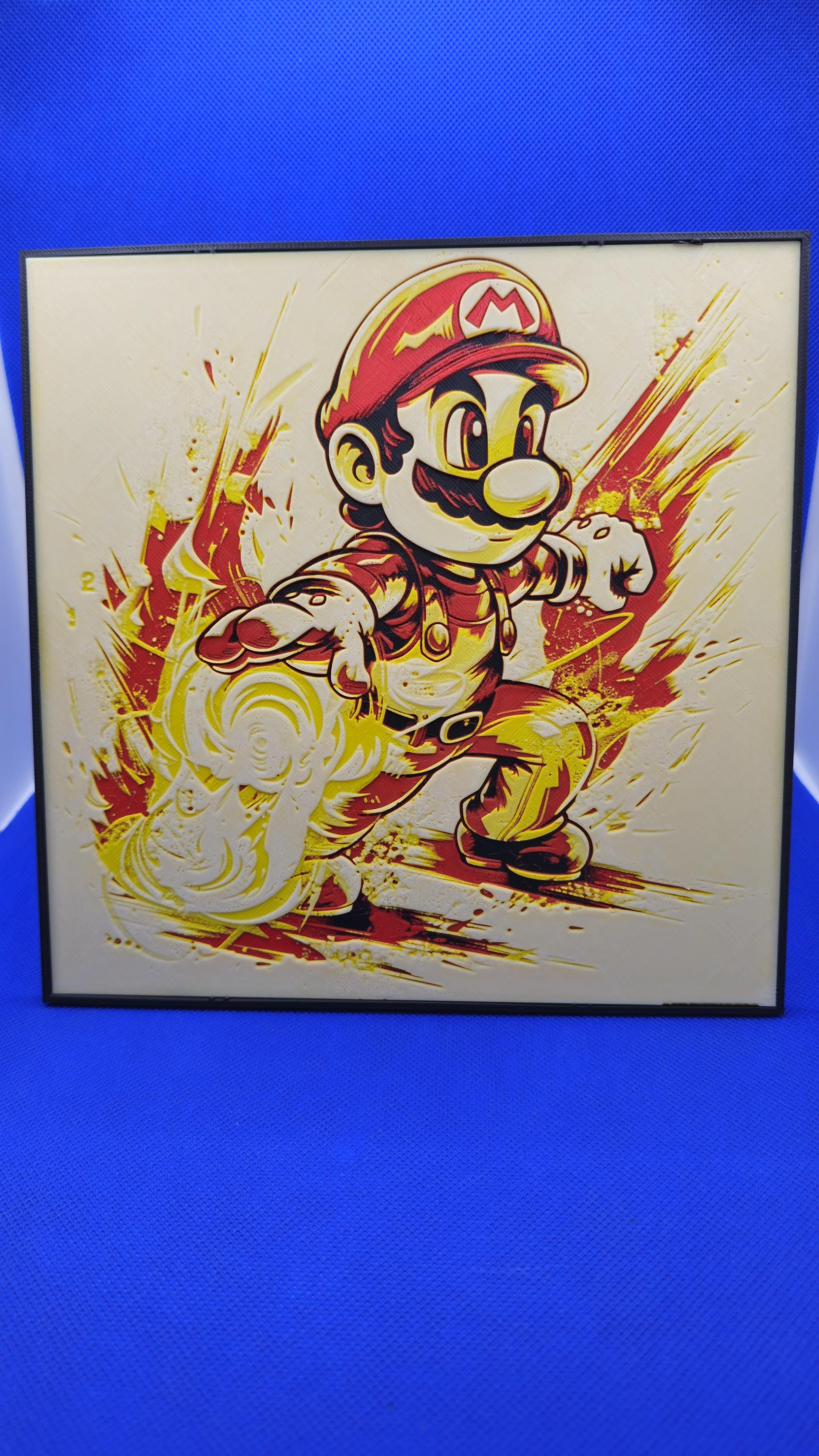 Plumber Hero Fireball Lithograph – 8×8 PLA Art with Frame & Stand