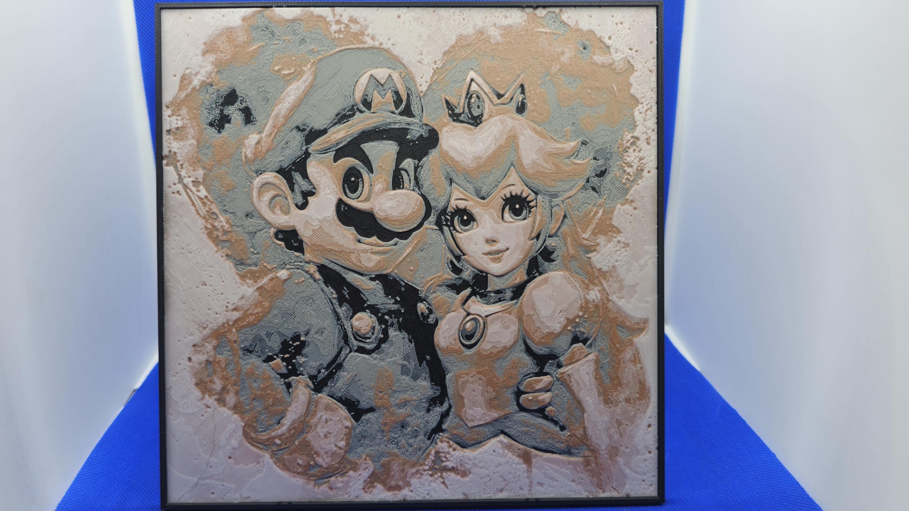 Plumber and Peach Companions Lithograph – 8×8 PLA Art with Frame & Stand