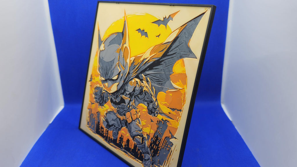 Chibi Dark Hero Lithograph – 8×8 PLA Art with Frame & Stand