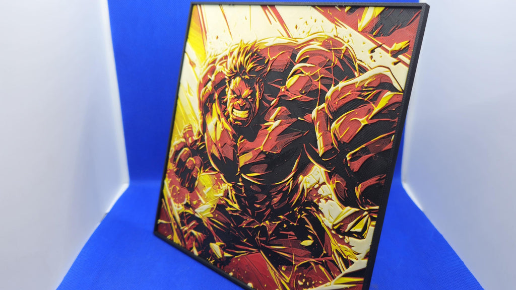 Red Rage Titan Lithograph – 8×8 PLA Art with Frame & Stand