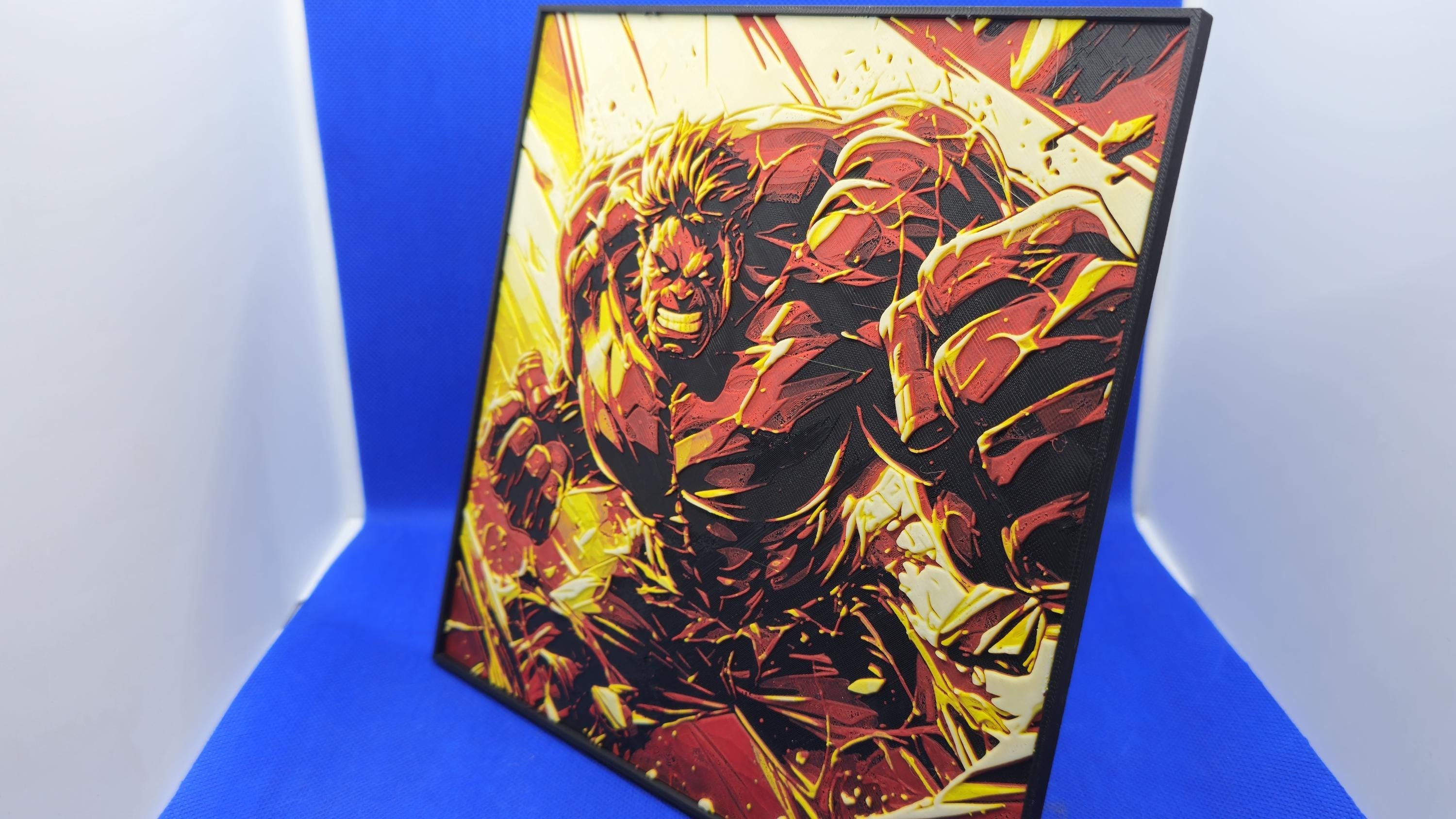 Red Rage Titan Lithograph – 8×8 PLA Art with Frame & Stand