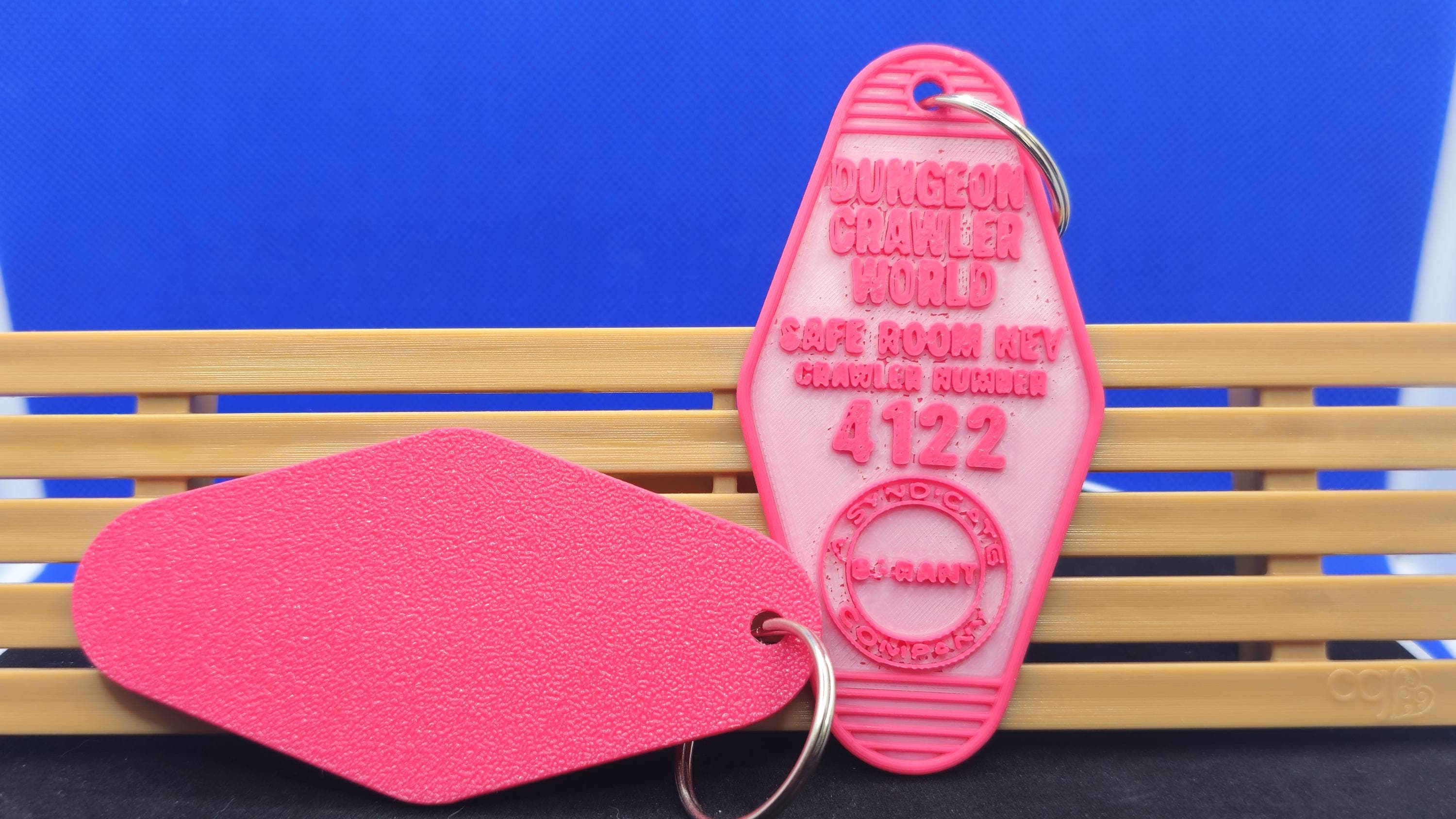 Dungeon Crawler World Safe Room Key Tag • Matt Dinniman Fan Keychain Pink and White