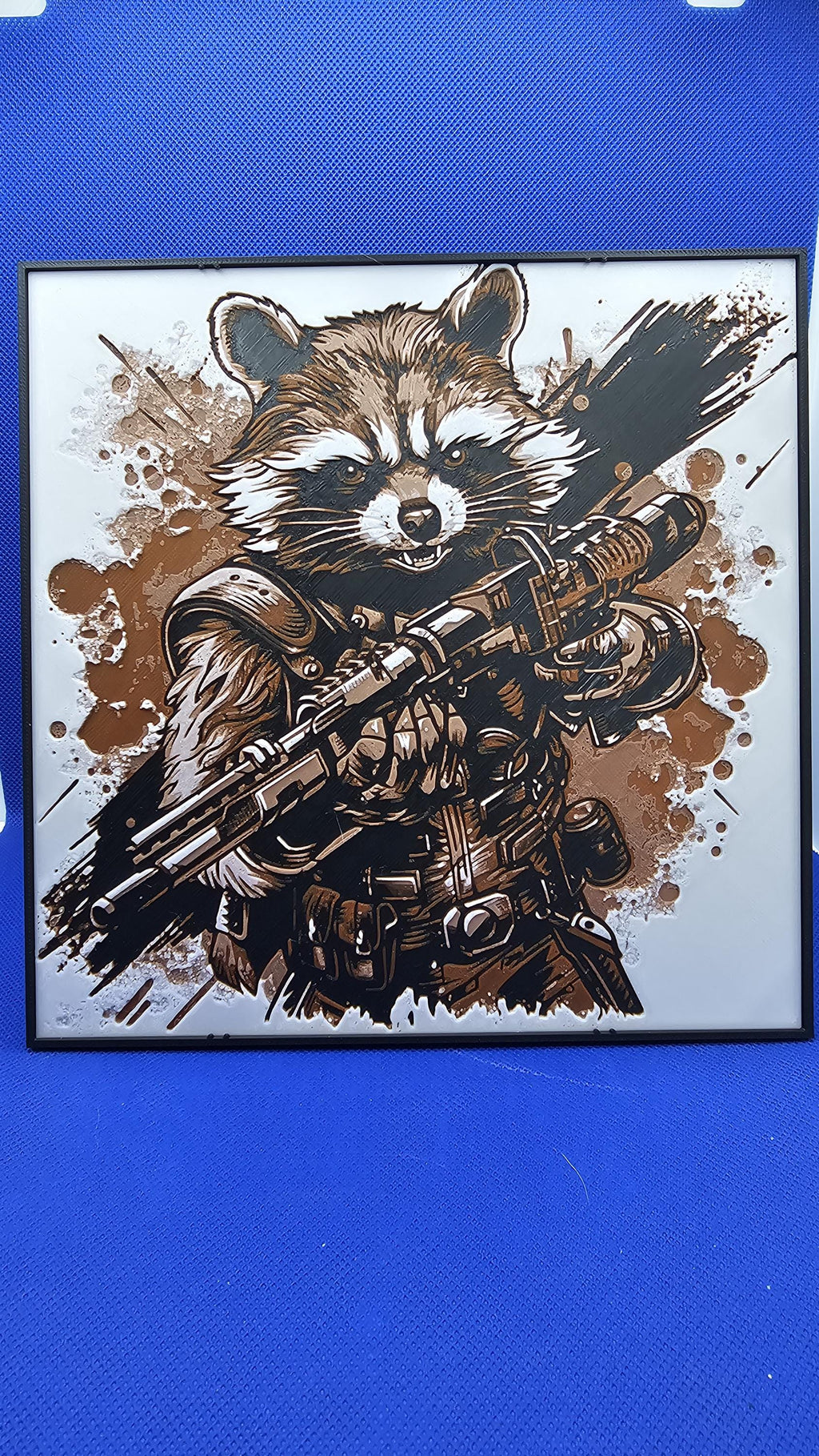 Raccoon Guardian Lithograph – 8×8 PLA Art with Frame & Stand