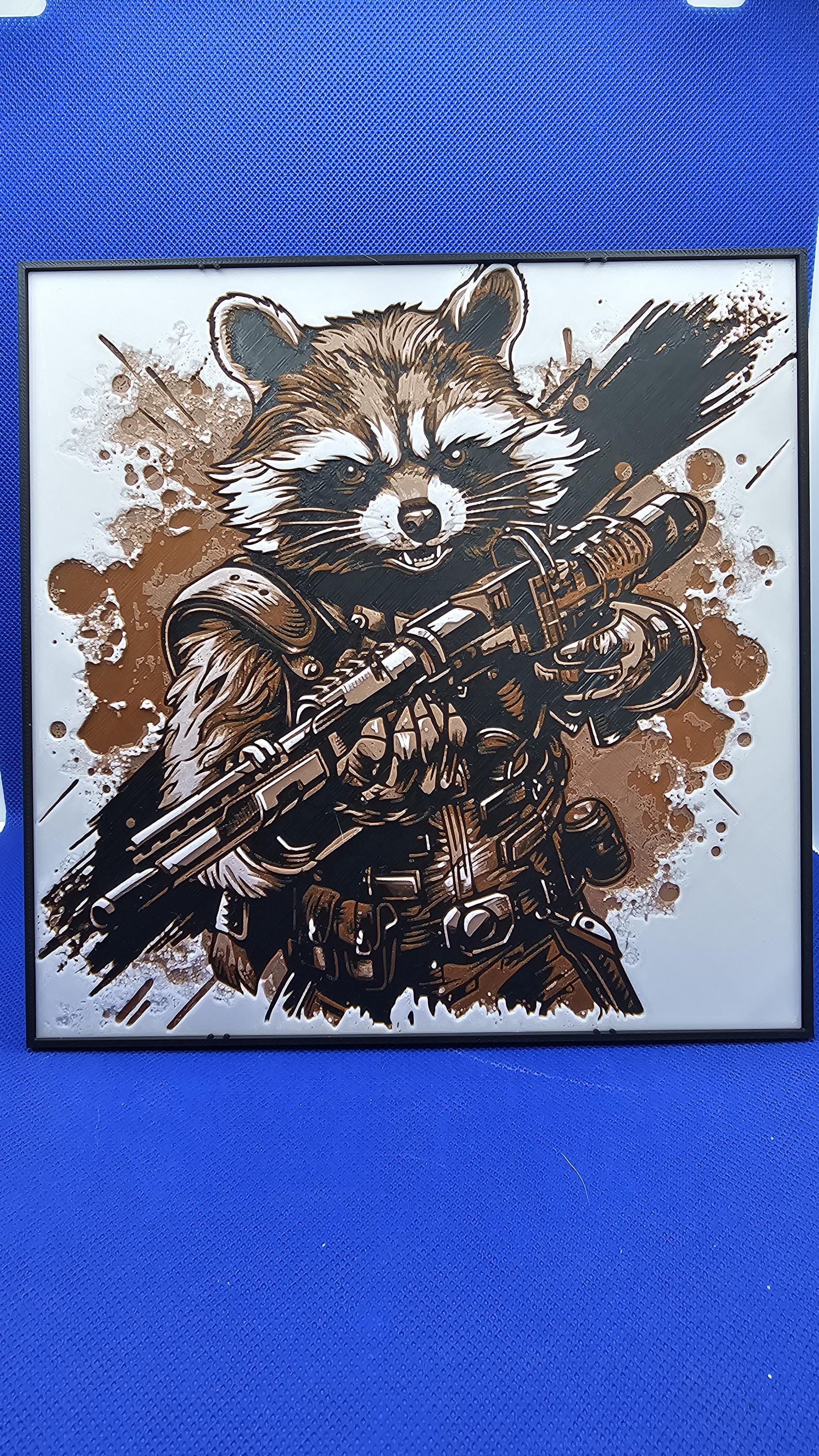 Raccoon Guardian Lithograph – 8×8 PLA Art with Frame & Stand