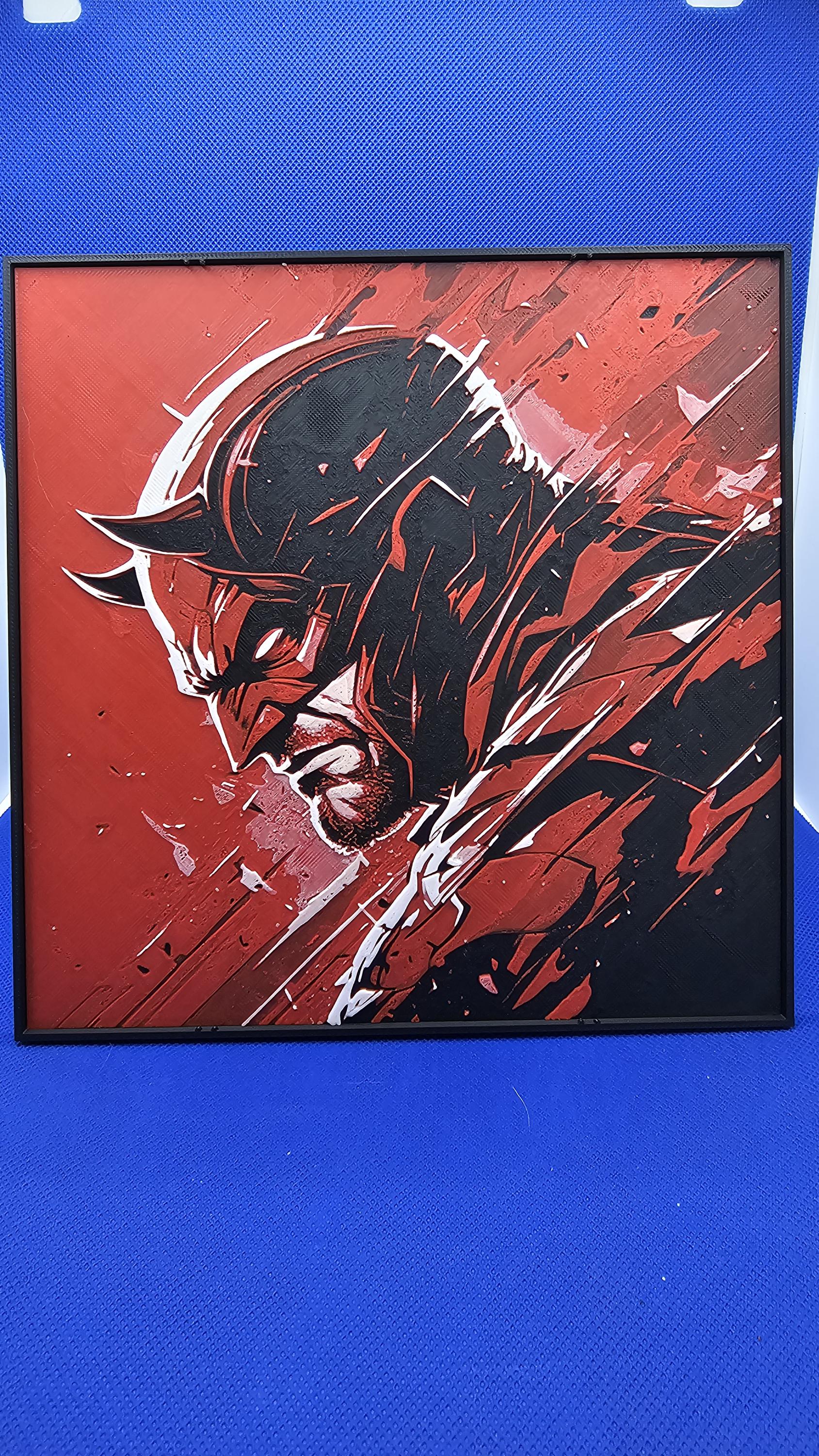 Crimson Blind Vigilante Lithograph – 8×8 PLA Art with Frame & Stand