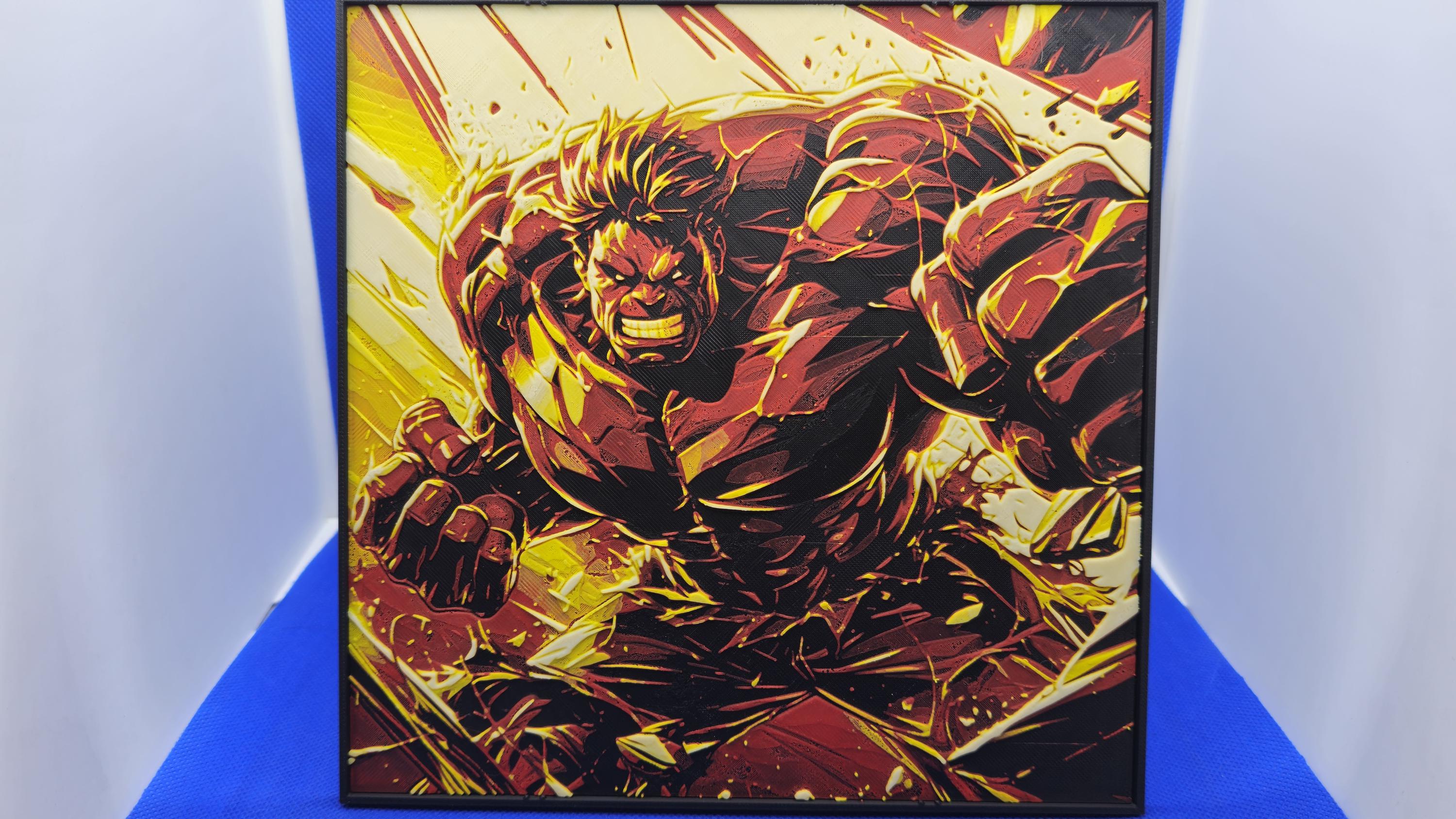 Red Rage Titan Lithograph – 8×8 PLA Art with Frame & Stand