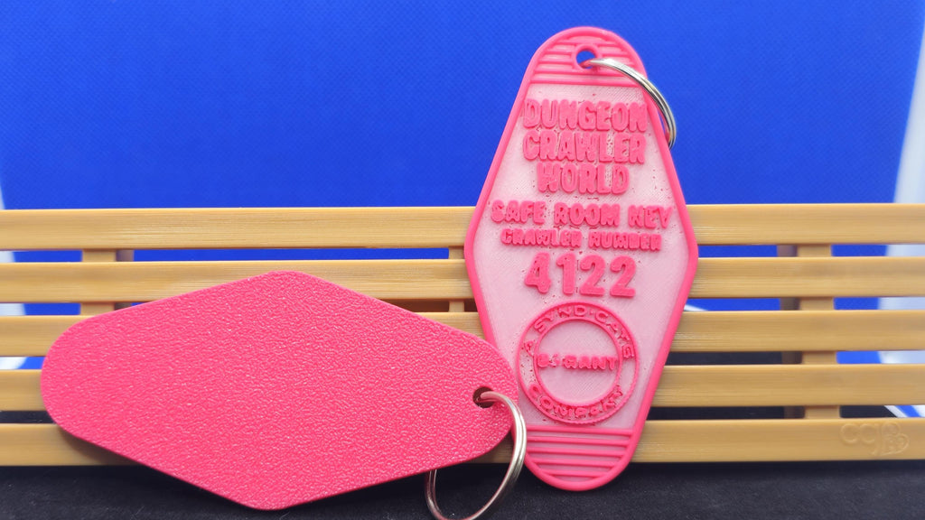 Dungeon Crawler World Safe Room Key Tag • Matt Dinniman Fan Keychain Pink and White