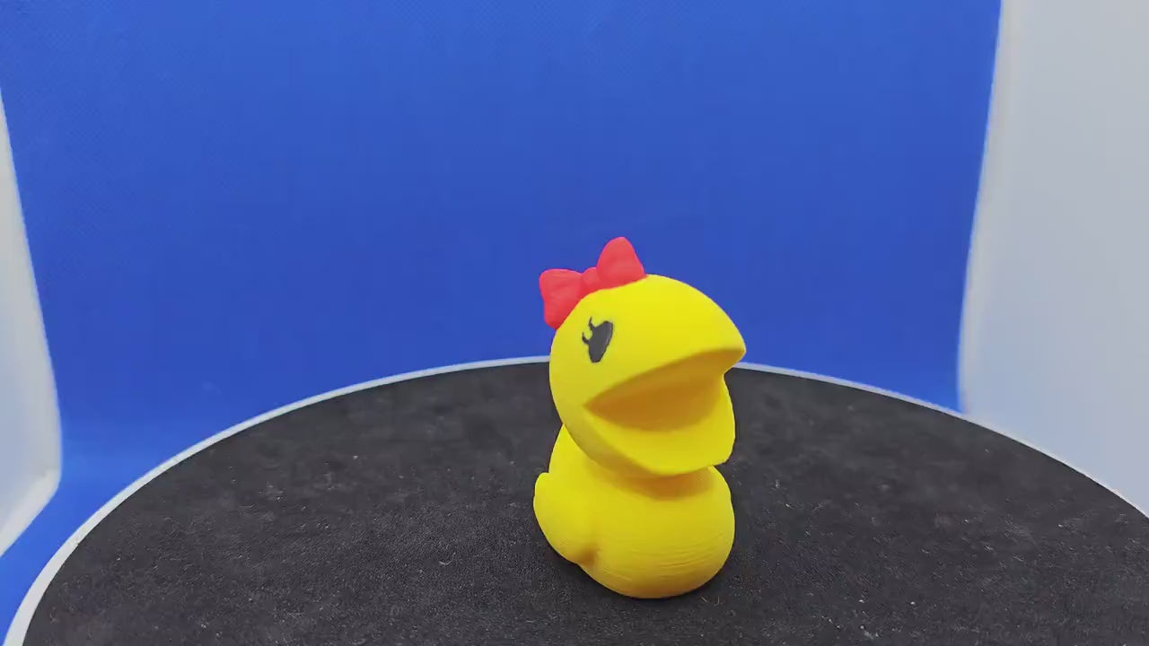 Retro Arcade Mrs. Pacman Duck Figurine, Yellow PLA Mini Duck Toy