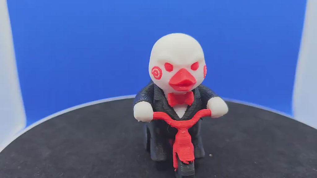 Billy Puppet Duck on Bicycle • Horror Parody Collectible • Saw-Inspired Mini Duck (3D Printed)