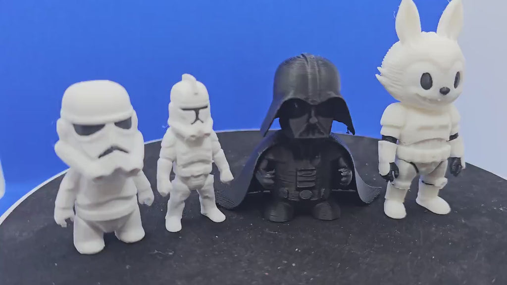 Darth‑Style Mini + 3 Stormtrooper Minis Bundle • Chibi Trooper • Labubu Trooper • Cute Sci‑Fi Mini Figure Set • 3D Printed Collectibles
