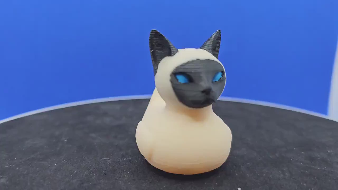 Siamese Cat Duck, Blue Eyes, Cream Chocolate Accents, 3D Printed Collectible