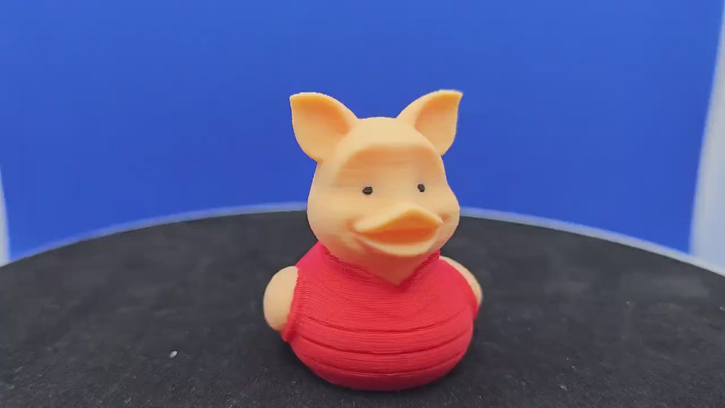 Piglet Duck 3D Printed Mini Toy, Pastel Pink Striped Belly, Floppy Ears
