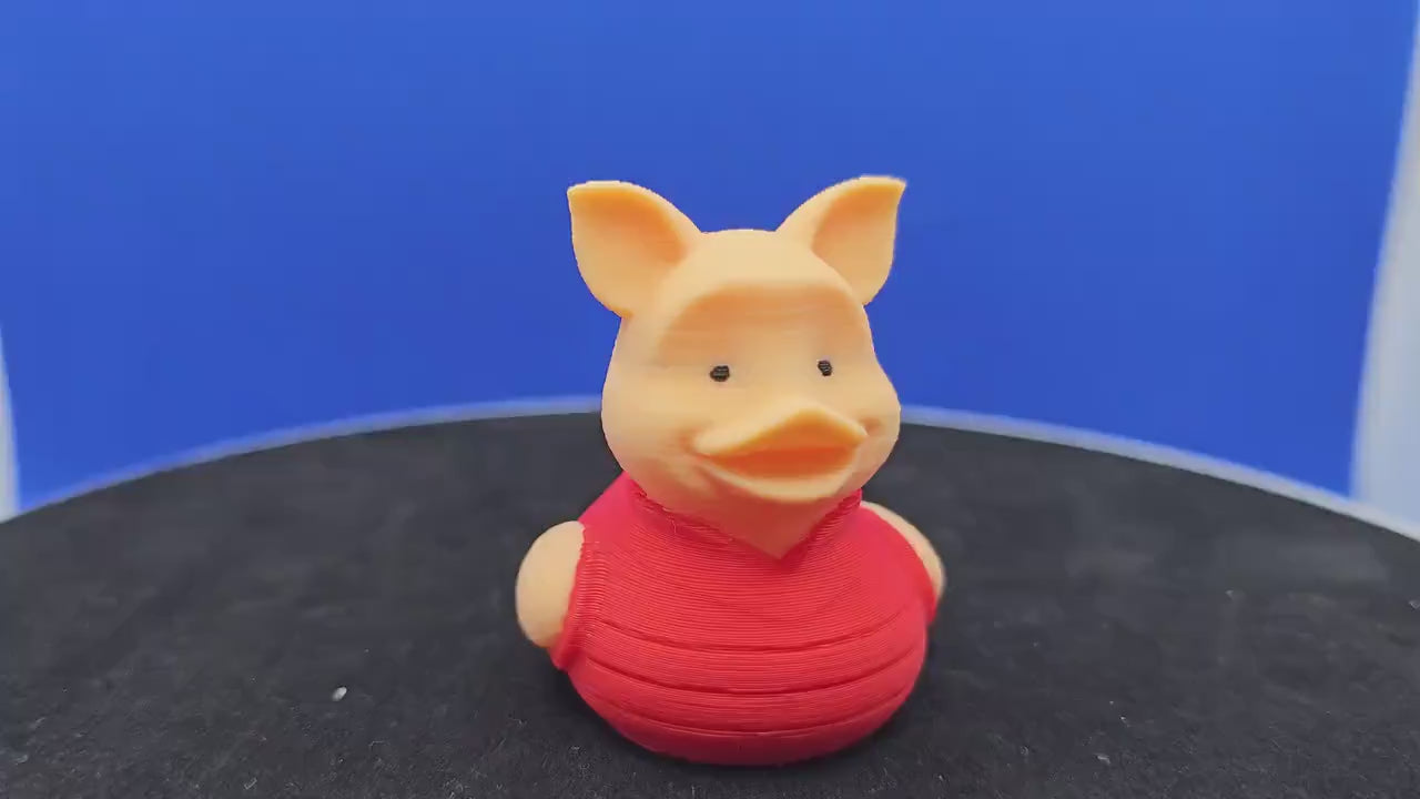 Piglet Duck 3D Printed Mini Toy, Pastel Pink Striped Belly, Floppy Ears